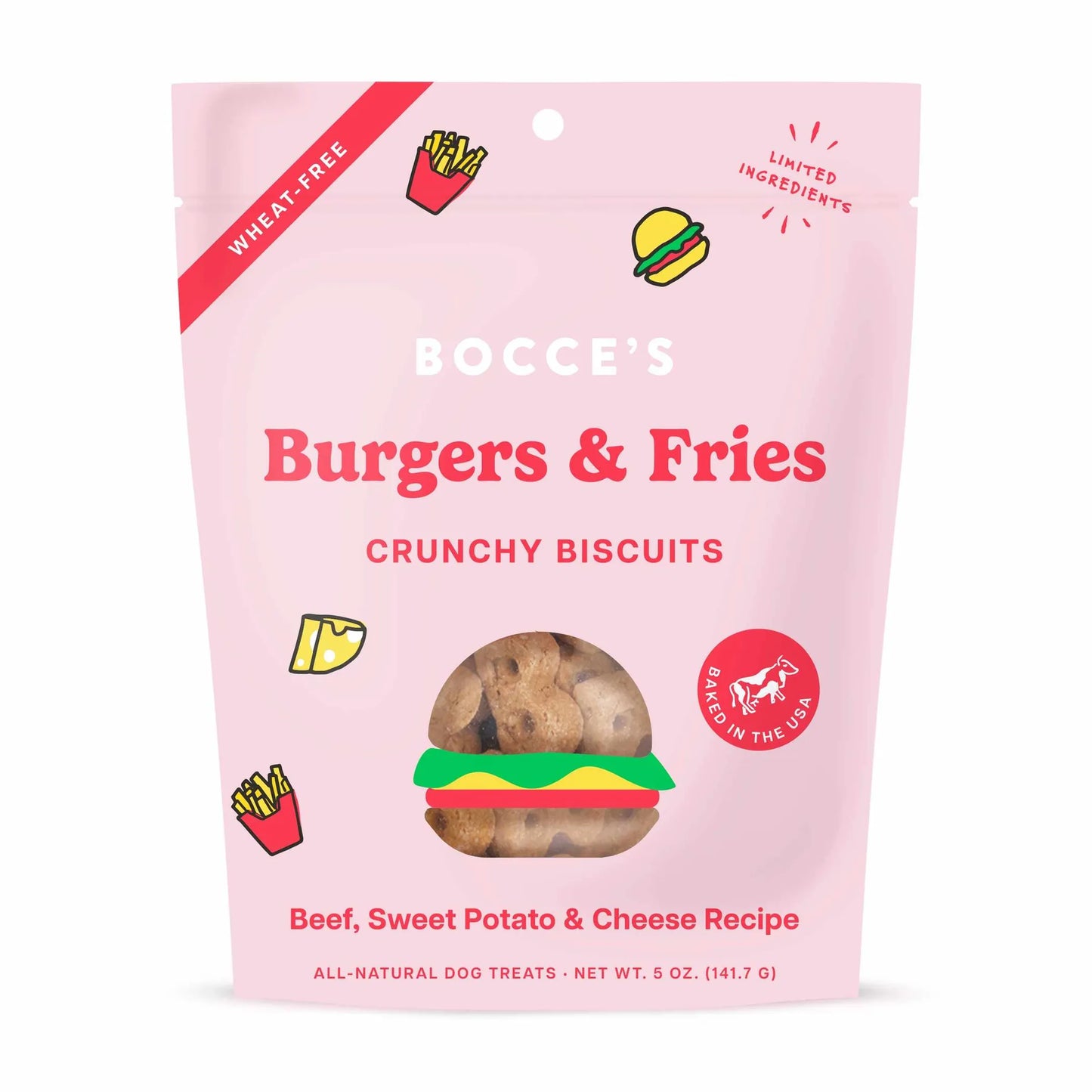 Bocce’s Bakery Burgers & Fries Dog Biscuit Treats – 5oz