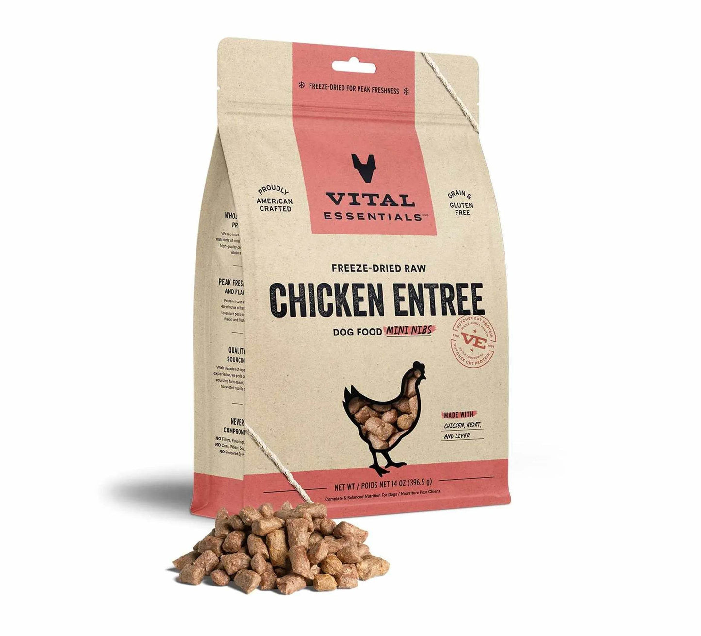 Vital Essentials(R) Freeze-Dried Raw Chicken Entree Dog Food Mini Nibs, - Beasty Lux