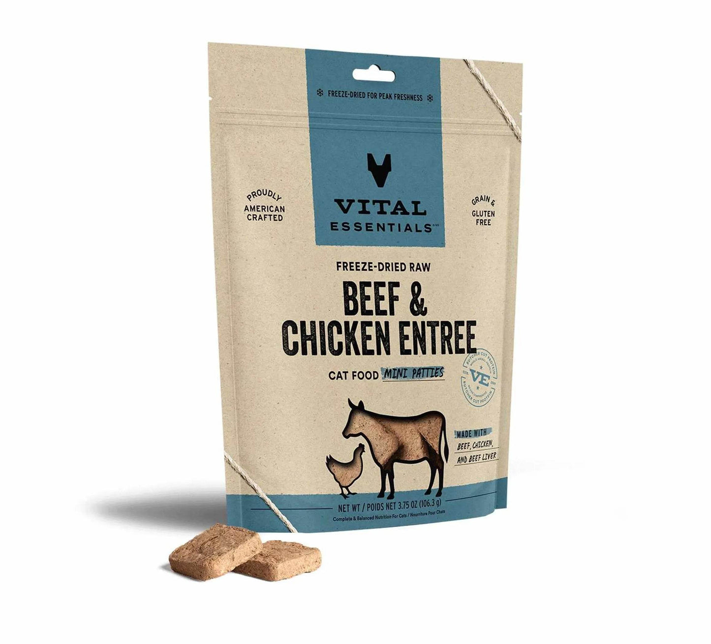 Vital Essentials(R) Freeze-Dried Raw Beef & Chicken Entree Cat Food Mini Patties, - Beasty Lux
