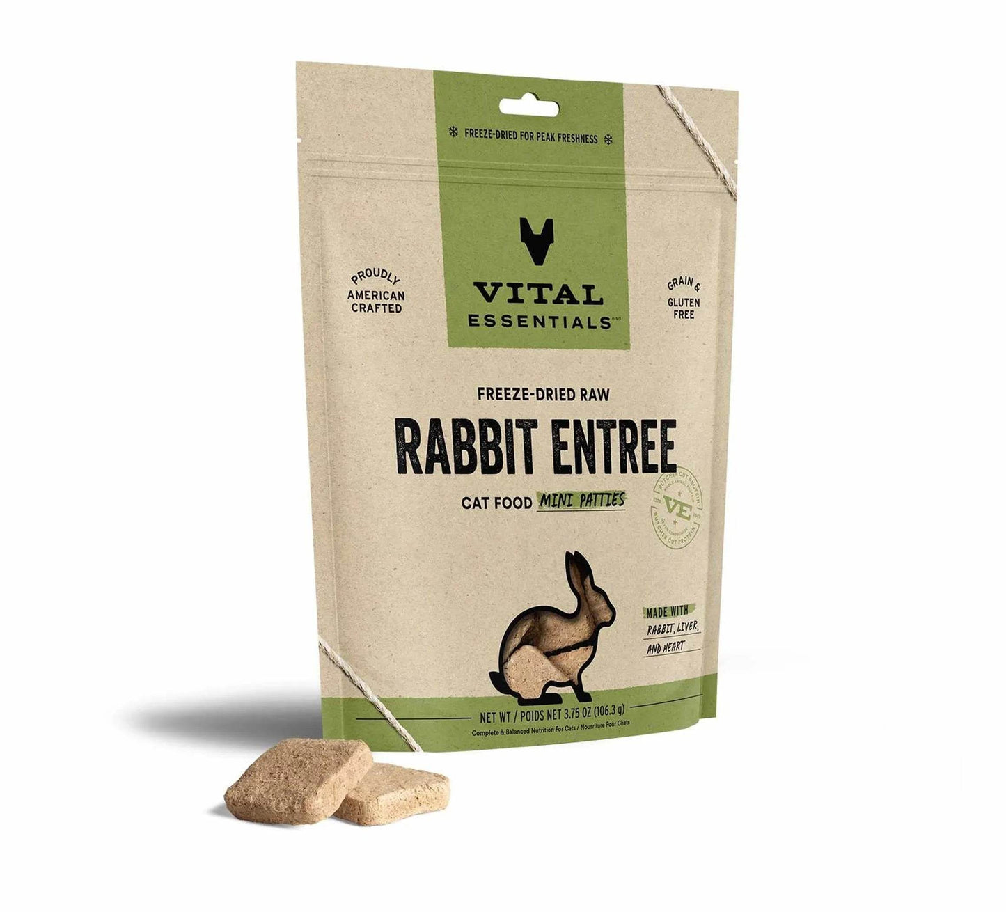 Vital Essentials(R) Freeze-Dried Raw Rabbit Entree Cat Food Mini Patties - Beasty Lux