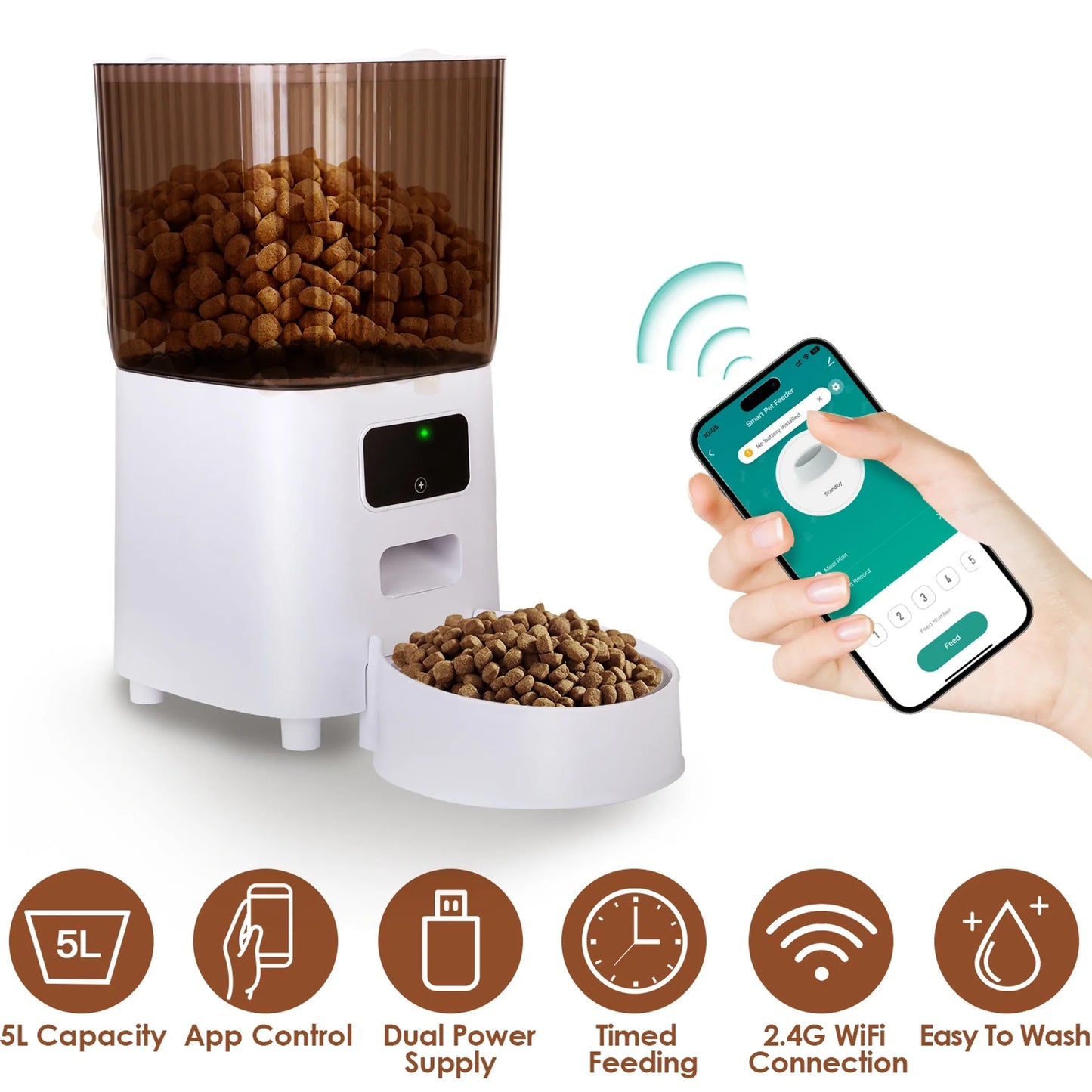 5L Automatic WiFi Pet Feeder with Timer (2.4G) for Cats
