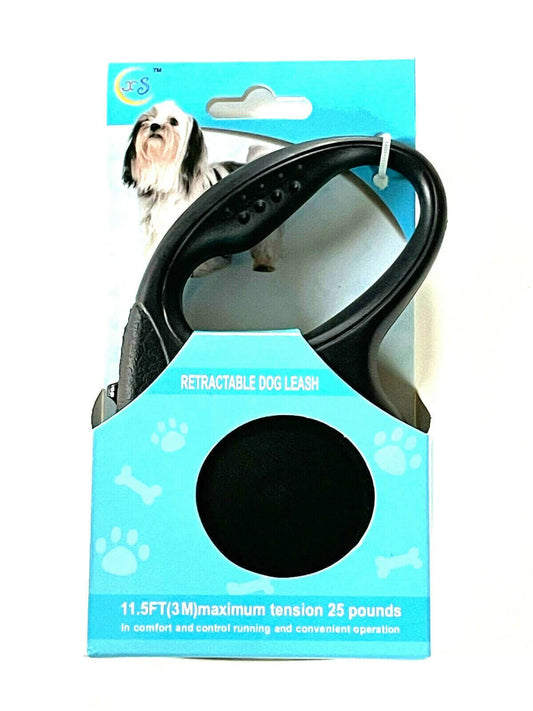 Retractable Dog Pet Leash 11.5ft (3m) Maximum Tension 25 Lbs Black Color