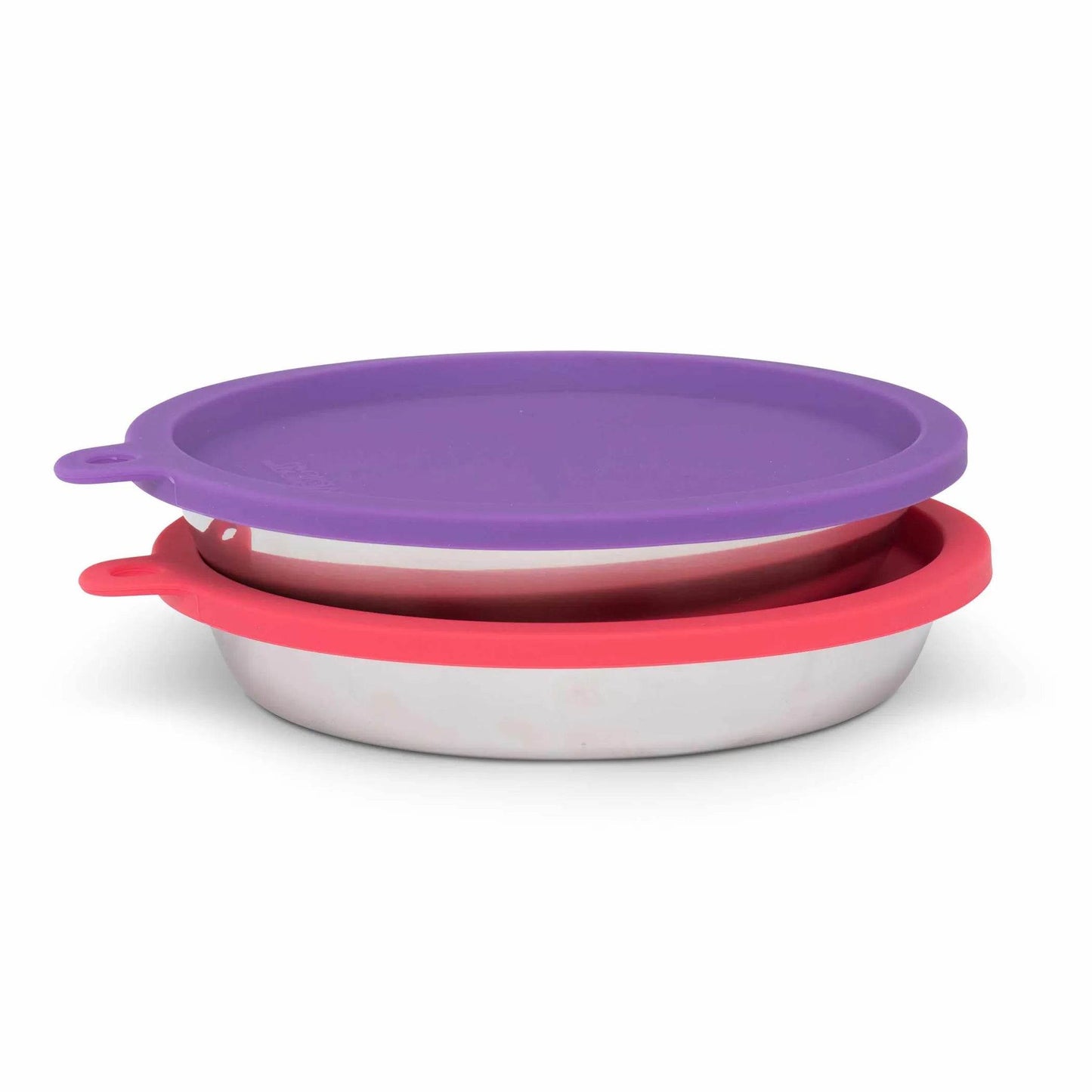 Messy Cats Stainless Saucer Shaped Bowls & Silicone Lids (Watermelon, Purple) 4pc Box Set - Beasty Lux