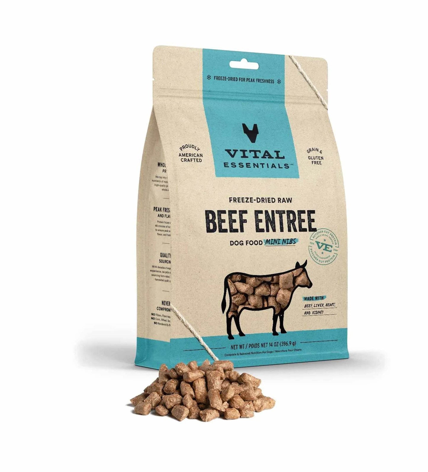 Vital Essentials(R) Freeze-Dried Raw Beef Entree Dog Food Mini Nibs, - Beasty Lux