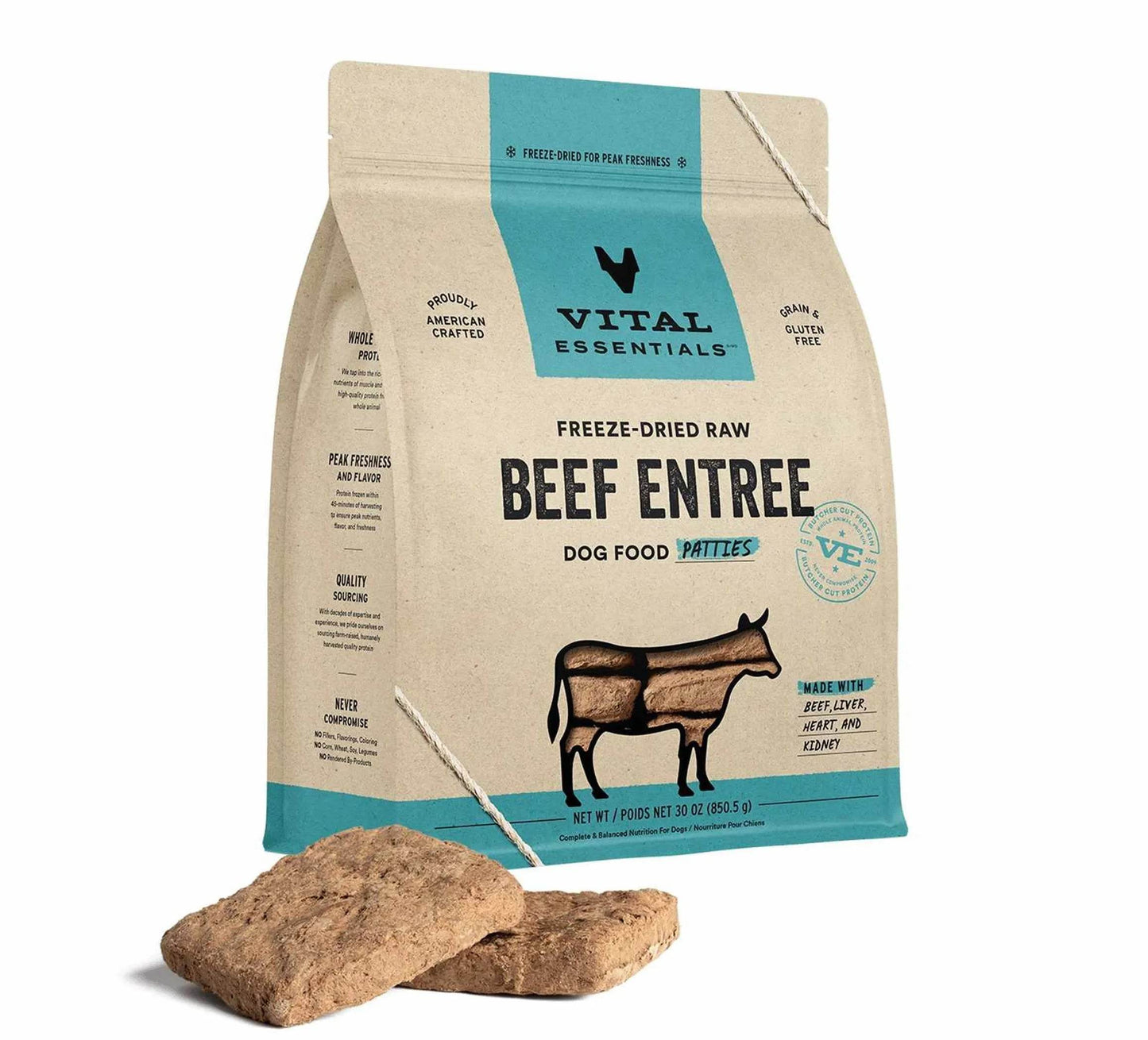 Vital Essentials(R) Freeze-Dried Raw Beef Entree Dog Food Patties, 30 oz - Beasty Lux