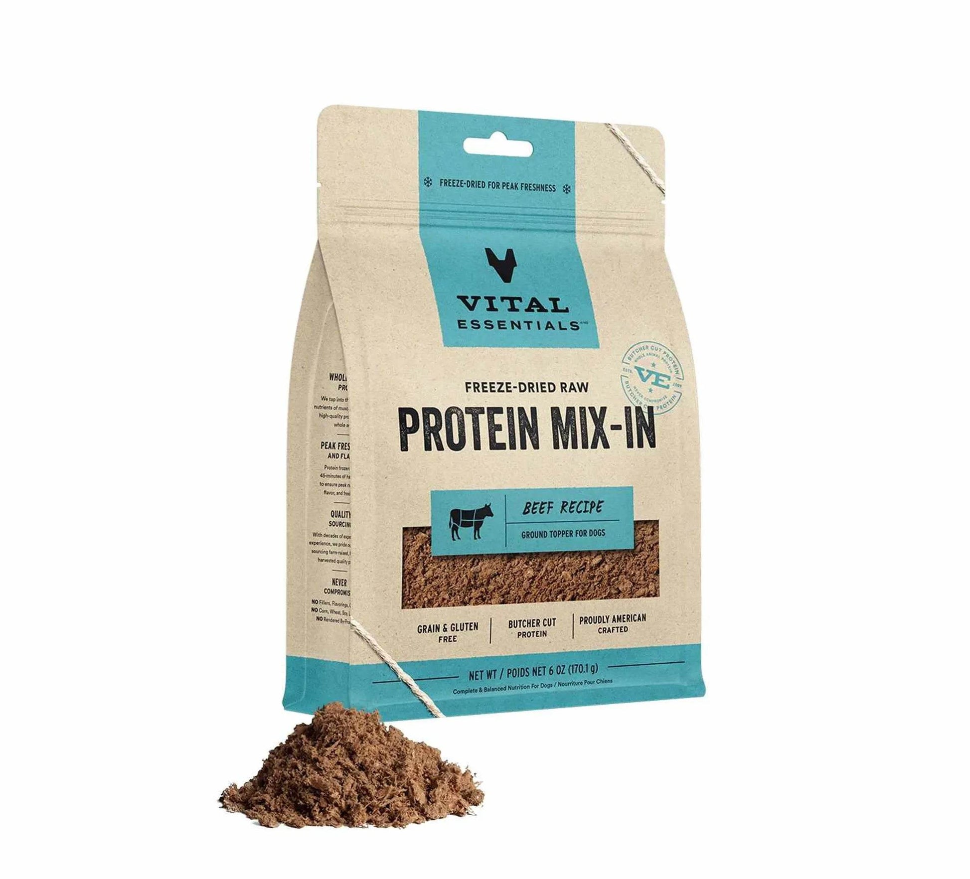 Vital Essentials(R) Freeze-Dried Raw Beef Protein Mix-In Ground Topper for Dogs, 6 oz - Beasty Lux