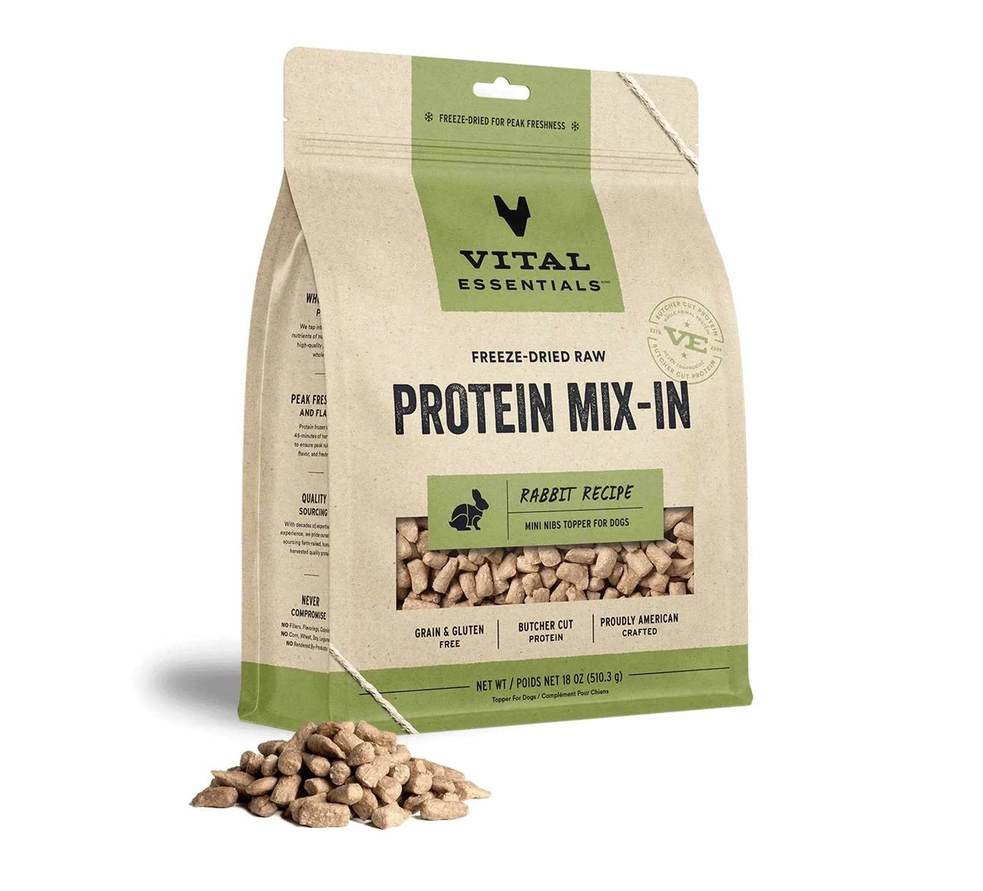 Vital Essentials(R) Freeze-Dried Raw Rabbit Protein Mix-In Meal Topper for Dogs, - Beasty Lux