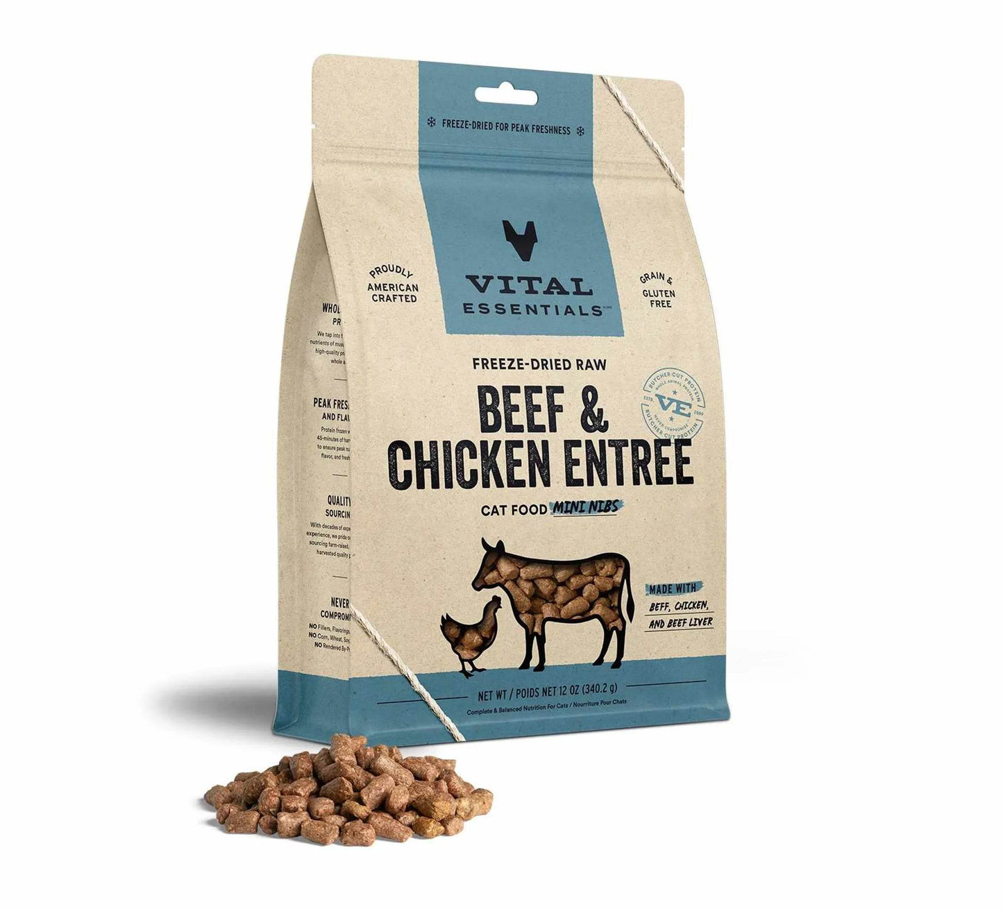 Vital Essentials(R) Freeze-Dried Raw Beef & Chicken Entree Cat Food Mini Nibs, - Beasty Lux