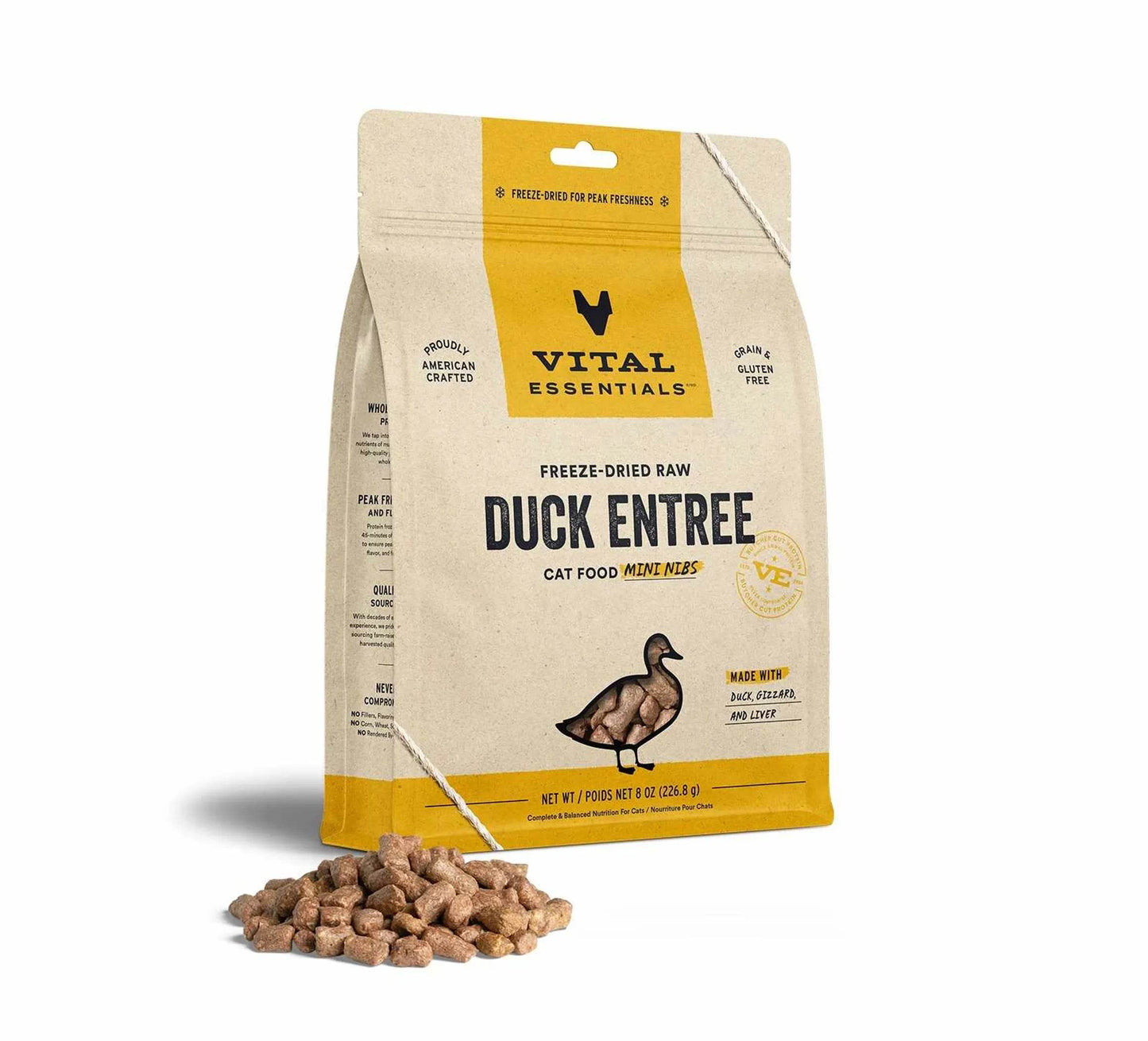 Vital Essentials(R) Freeze-Dried Raw Duck Entree Cat Food Mini Nibs, - Beasty Lux