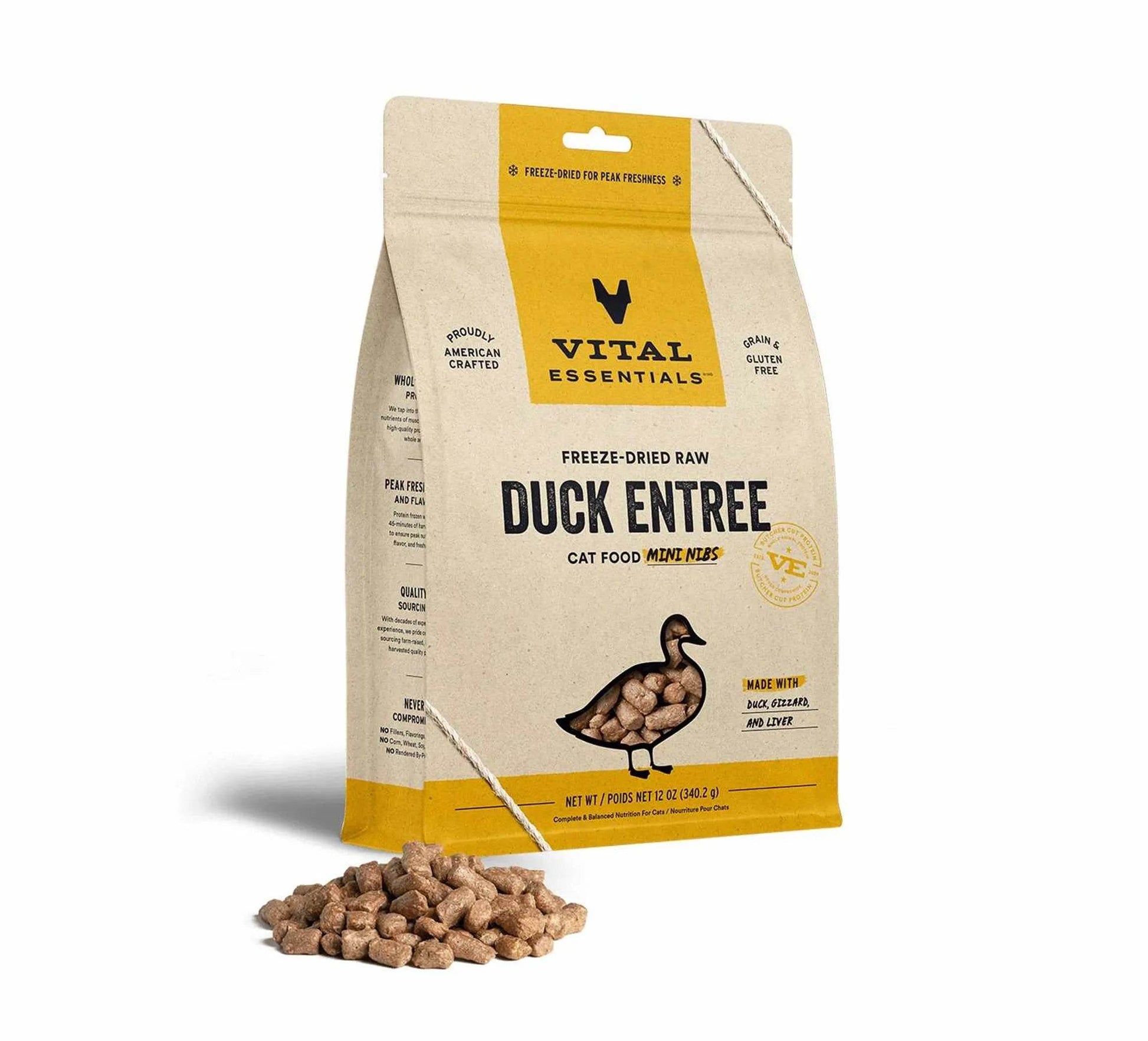 Vital Essentials(R) Freeze-Dried Raw Duck Entree Cat Food Mini Nibs, - Beasty Lux