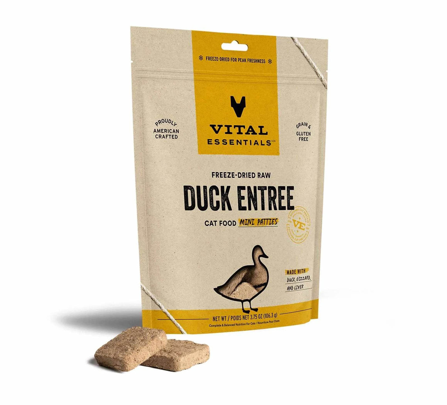 Vital Essentials(R) Freeze-Dried Raw Duck Entree Cat Food Mini Patties, - Beasty Lux