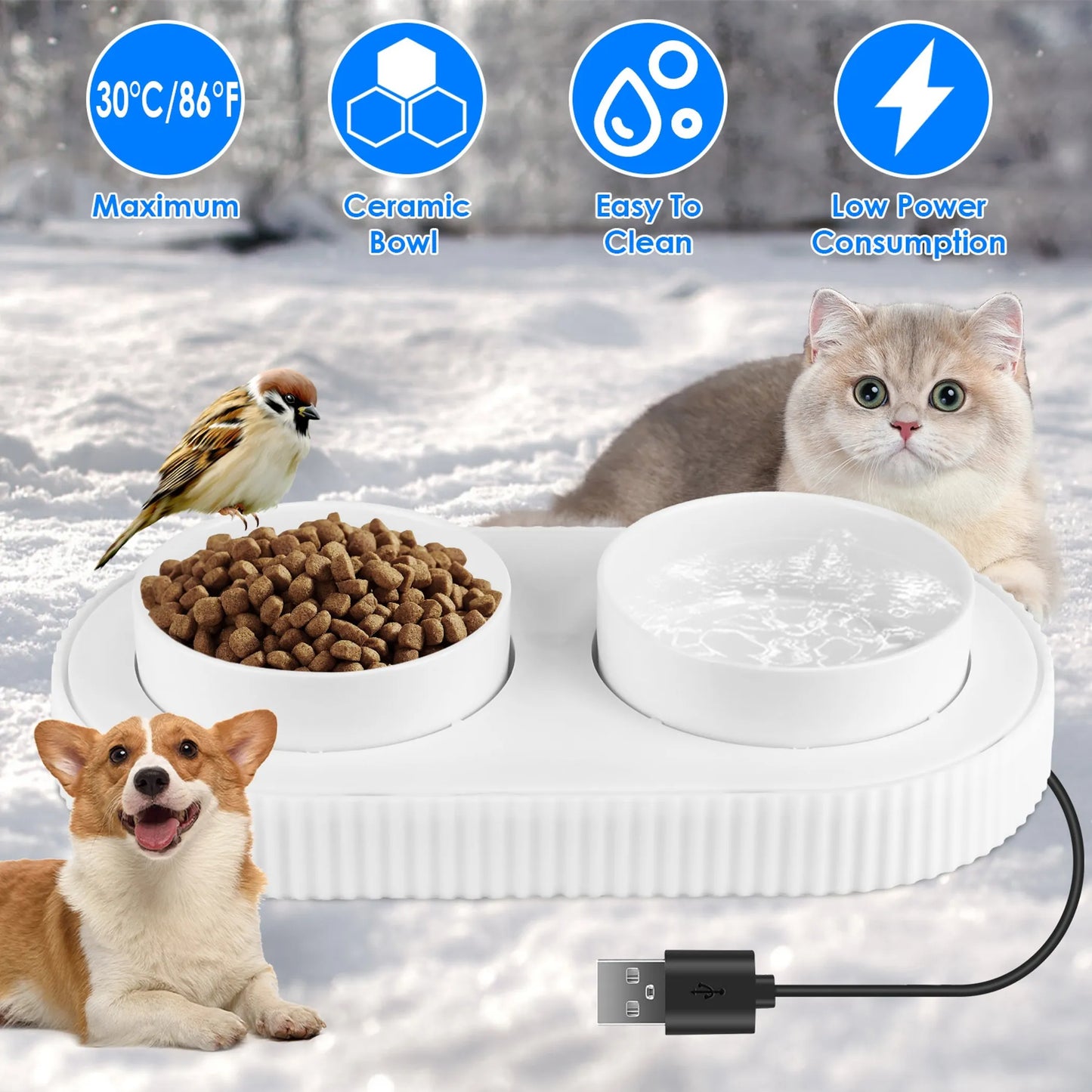 Heated water bowl for dogs and cats ceramic heated pet