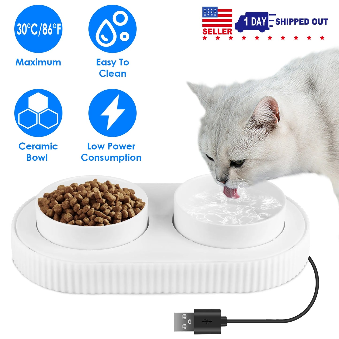 Heated water bowl for dogs and cats ceramic heated pet