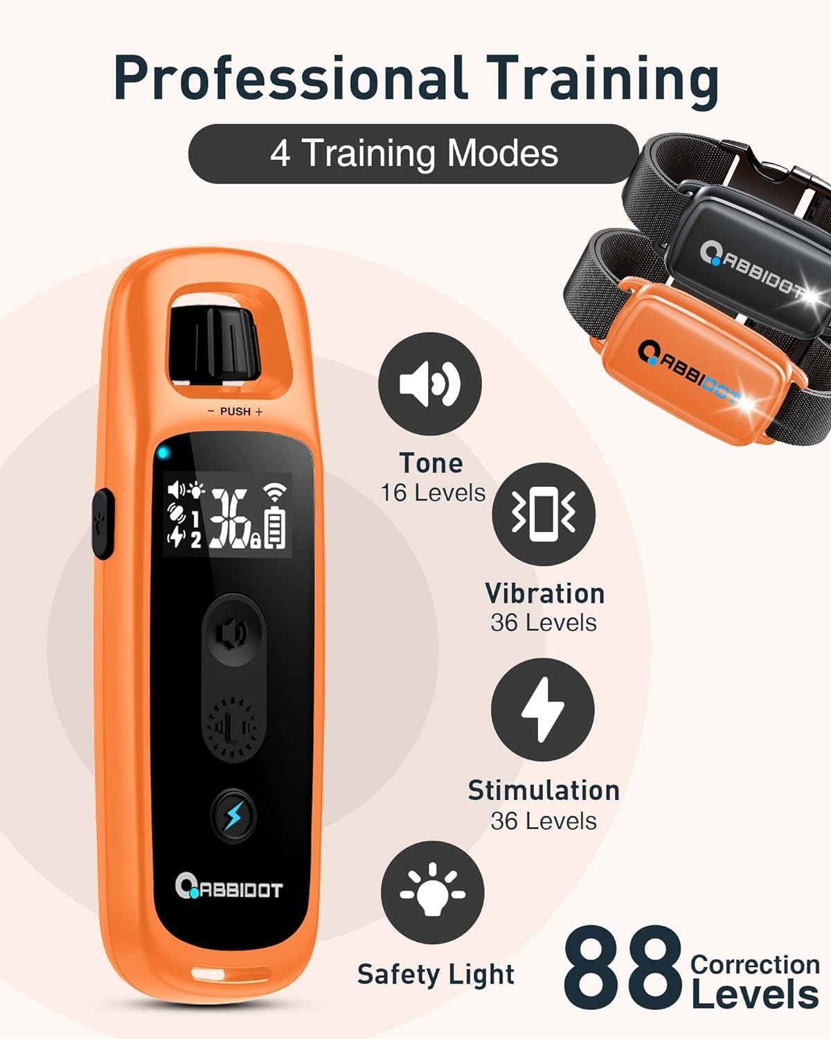 Beasty Lux ABBIDOT ABBIDOT Shock Collar 2 Dogs (15~130lbs) - 3300ft Dog Shock Collar with Remote, IPX7 Waterproof Electric Dog Training Collar with Remote for Small Medium Large Dogs (Orange)