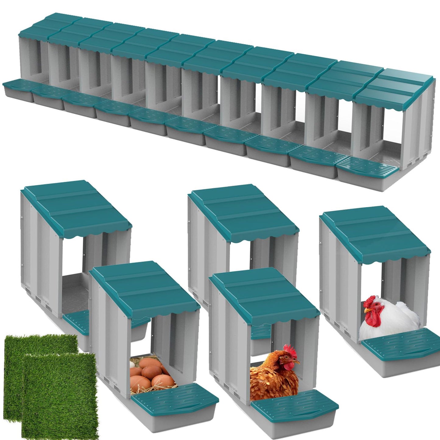 Beasty Lux AUTENS AUTENS Chicken Nesting Boxes, 10 Hole Laying Boxes, Plastic Roll Away Chicken Nest Box, Egg Roll Out with Perch Eggs Protected Collection Area, Poultry Modular House Egg Coop Nest Perch