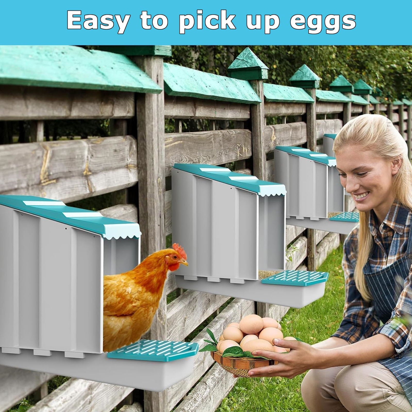 Beasty Lux AUTENS AUTENS Chicken Nesting Boxes, 10 Hole Laying Boxes, Plastic Roll Away Chicken Nest Box, Egg Roll Out with Perch Eggs Protected Collection Area, Poultry Modular House Egg Coop Nest Perch