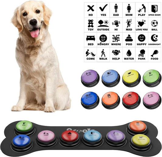 Beasty Lux Acools Dog Buttons for Communication, 8 Pcs Dog Talking Button Set, 30s Recordable Voice Pet Buzzer Training Buttons, Speaking Button for Dogs with Waterproof Anti-Slip Dog Button Mat and 24 Scene Stickers