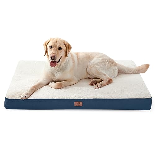 Beasty Lux Bedsure Bedsure Dog Bed for Large Dogs - Big Orthopedic Dog Bed with Removable Washable Cover, Egg Crate Foam Pet Bed Mat, Suitable for Dogs Up to 65 lbs, Denim Blue