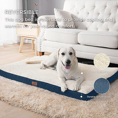 Beasty Lux Bedsure Bedsure Dog Bed for Large Dogs - Big Orthopedic Dog Bed with Removable Washable Cover, Egg Crate Foam Pet Bed Mat, Suitable for Dogs Up to 65 lbs, Denim Blue