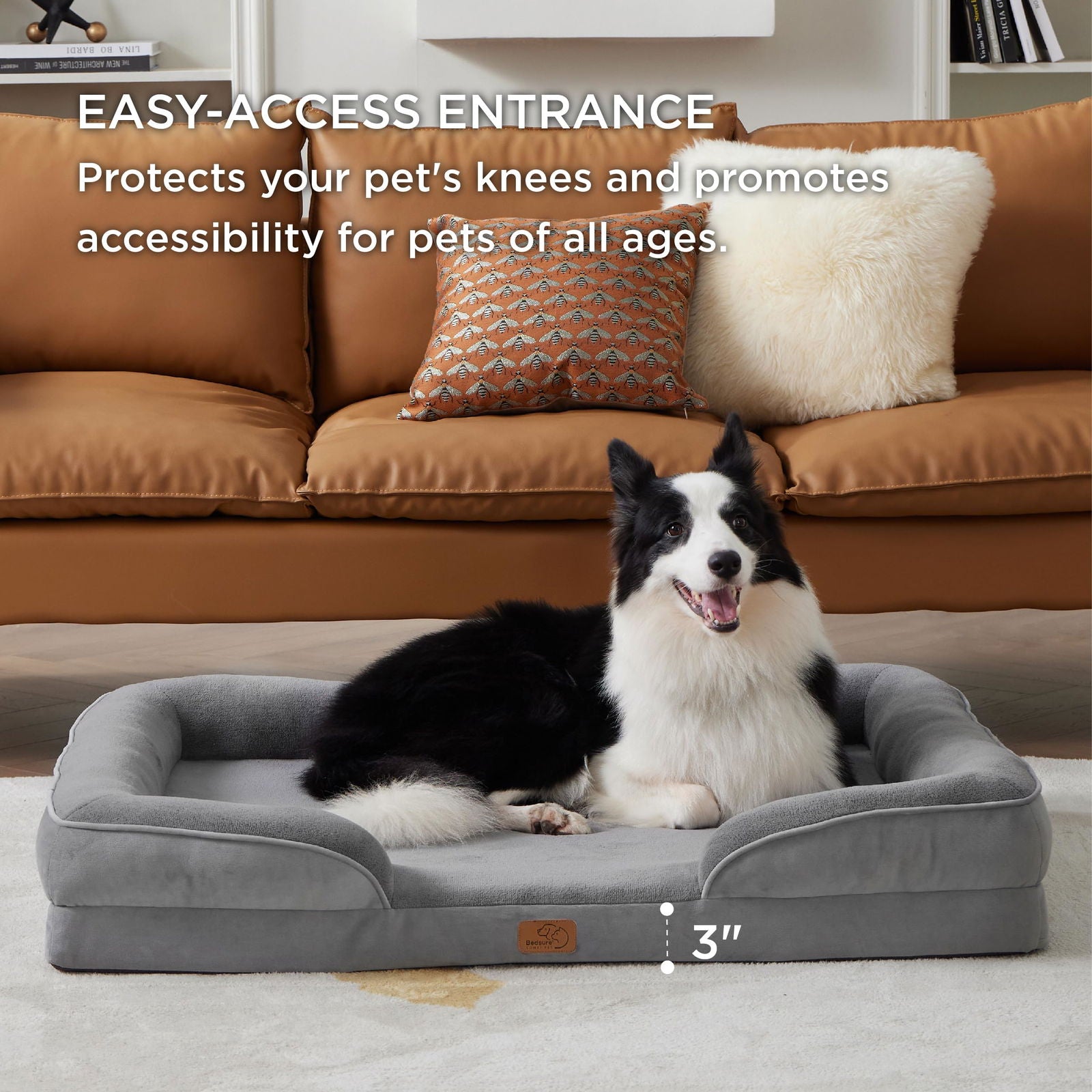 Beasty Lux Bedsure Bedsure Orthopedic Dog Bed Large - Large Dog Bed Waterproof, Foam Sofa with Removable Washable Cover, Waterproof Lining and Nonskid Bottom Couch, 35x25x7 Inches, Grey