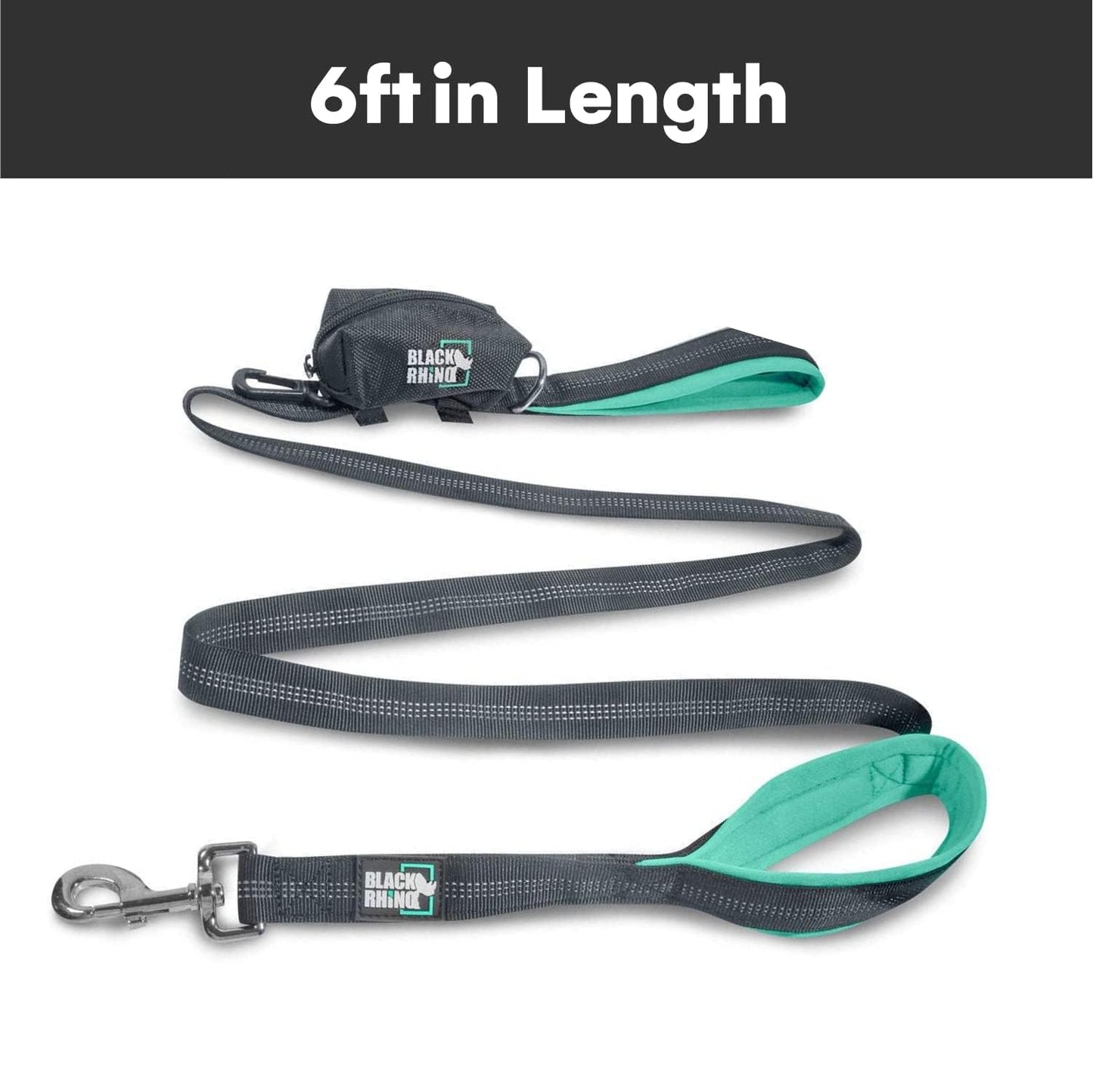 Beasty Lux Black Rhino Black Rhino Dog Leash - Heavy Duty - Medium & Large Dogs | 6ft Long Leashes | Two Traffic Padded Comfort Handles for Safety Control Training - Double Handle Reflective Lead - (Aqua)