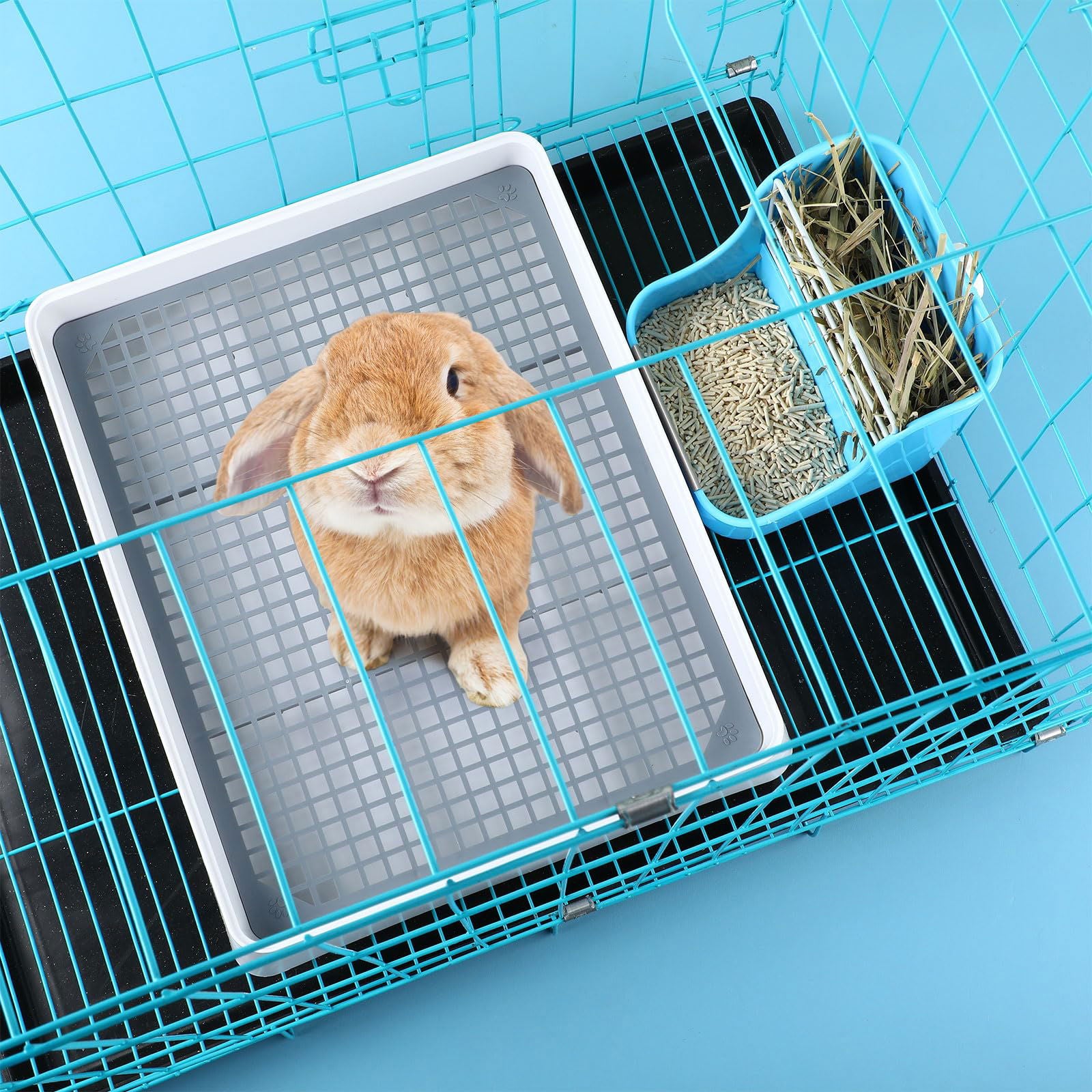 Beasty Lux Bokon Bokon 2 Pcs Rabbit Large Litter Box for Cage Guinea Pig Litter Pan with Grid Rabbit Guinea Pig Toilet Ferret Corner Potty Trainner Ideal for Rats, Hamsters, Small Animals (22.5 x 17.9 x 3.1 Inch)