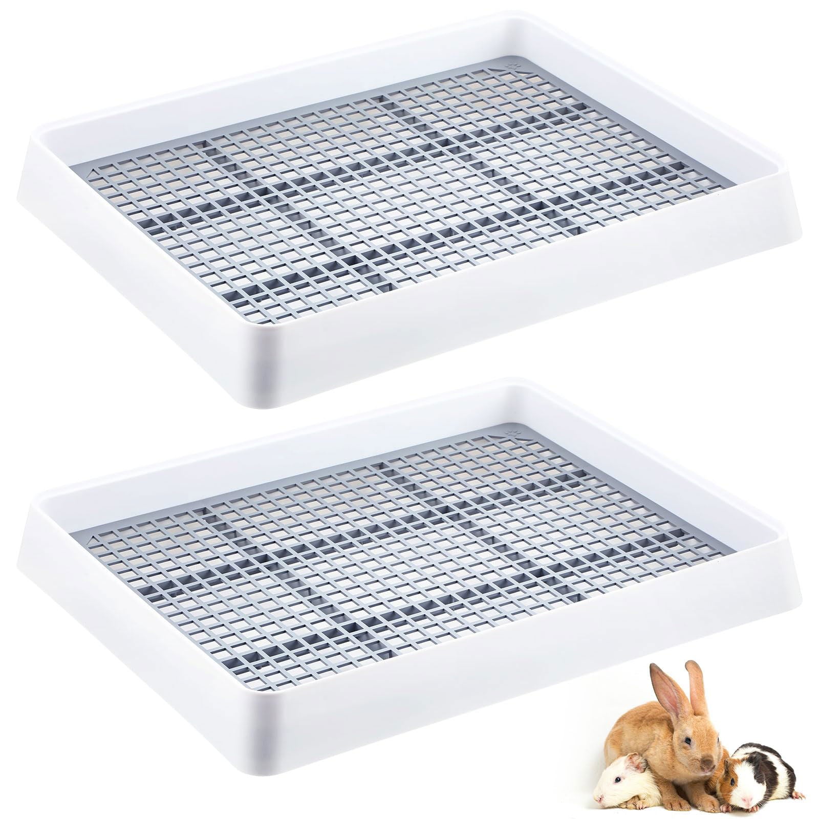 Beasty Lux Bokon Bokon 2 Pcs Rabbit Large Litter Box for Cage Guinea Pig Litter Pan with Grid Rabbit Guinea Pig Toilet Ferret Corner Potty Trainner Ideal for Rats, Hamsters, Small Animals (22.5 x 17.9 x 3.1 Inch)