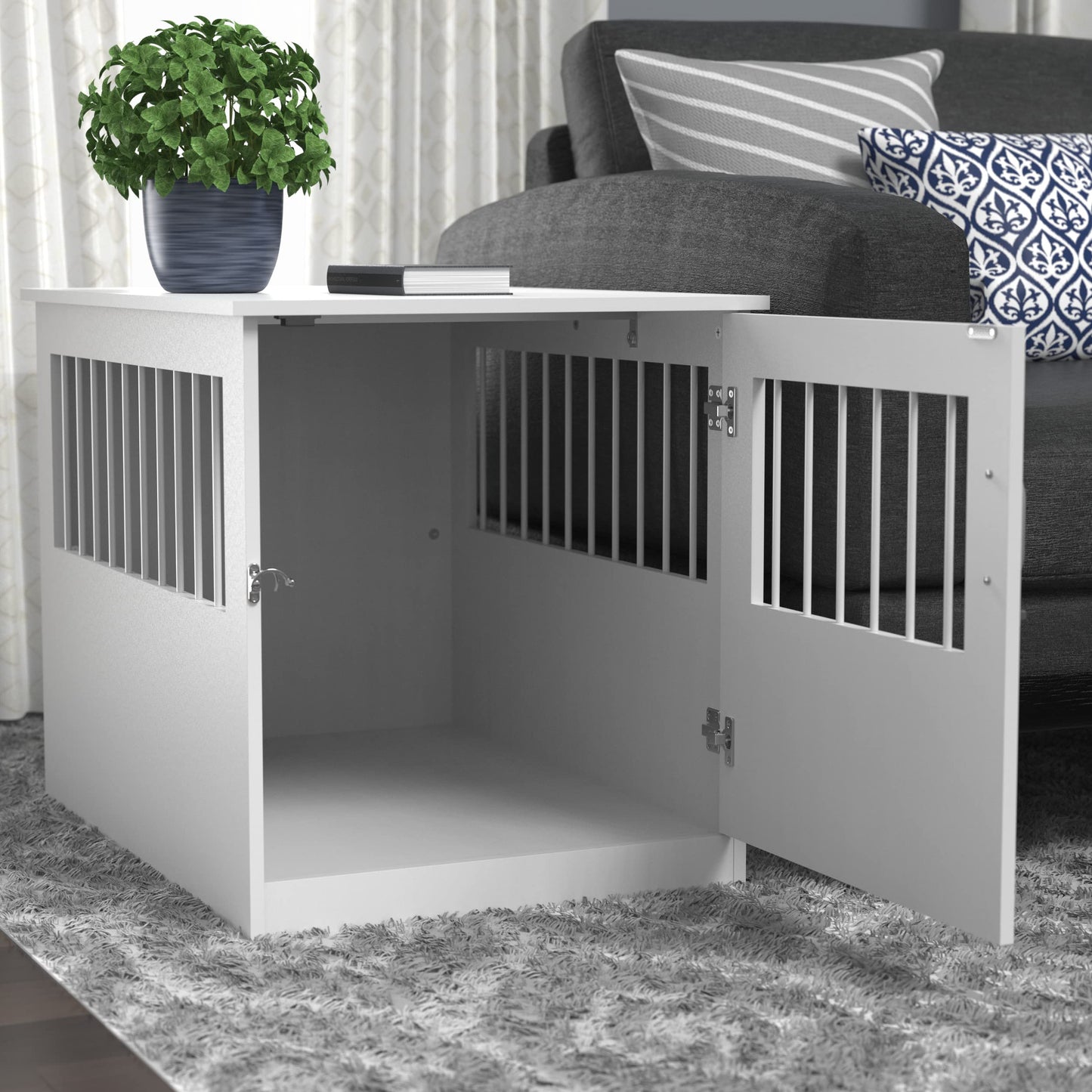 Beasty Lux ClosetMaid ClosetMaid Pet Crate End Table Furniture for Medium Dogs or Cats Under 25 lbs, White Wood Finish