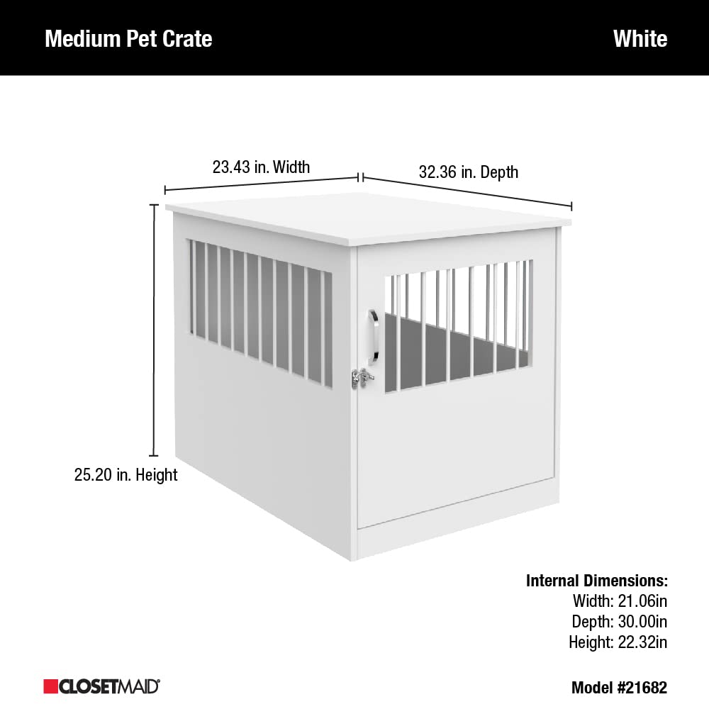 Beasty Lux ClosetMaid ClosetMaid Pet Crate End Table Furniture for Medium Dogs or Cats Under 25 lbs, White Wood Finish