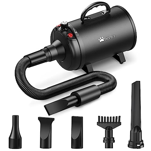 Beasty Lux DOPICT DOPICT Pet-Hair-Dryer, Dog Dryer with 5 Nozzle 5.2HP/3800W Pet Grooming Dryer with Adjustable Speed and Temperature Control Dog Blow Dryer