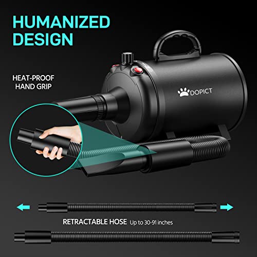 Beasty Lux DOPICT DOPICT Pet-Hair-Dryer, Dog Dryer with 5 Nozzle 5.2HP/3800W Pet Grooming Dryer with Adjustable Speed and Temperature Control Dog Blow Dryer