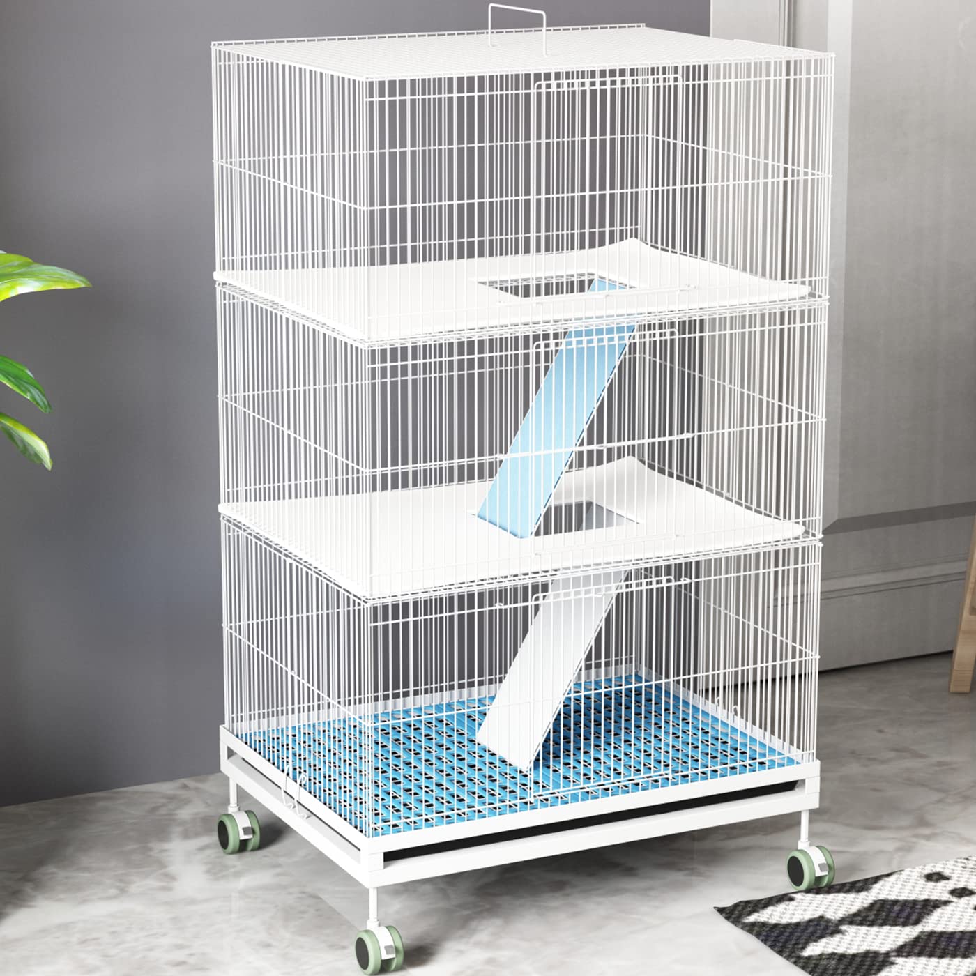 Beasty Lux KINGBO KINGBO 3-Tier Ferret Cage with 3 Front Doors, 23" × 17" × 39" Wire Cage, Animal Cage for Hamster, Rat, Chinchilla, Squirrel, Gerbil, Rabbit, Sugar Glider Cage with Wheels (White)