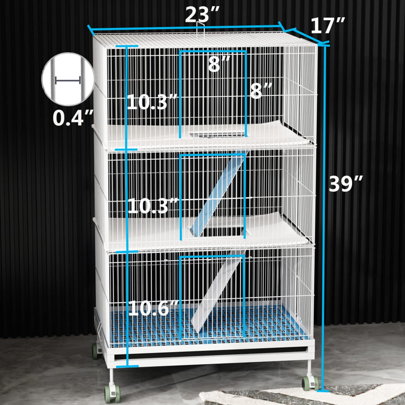 Beasty Lux KINGBO KINGBO 3-Tier Ferret Cage with 3 Front Doors, 23" × 17" × 39" Wire Cage, Animal Cage for Hamster, Rat, Chinchilla, Squirrel, Gerbil, Rabbit, Sugar Glider Cage with Wheels (White)