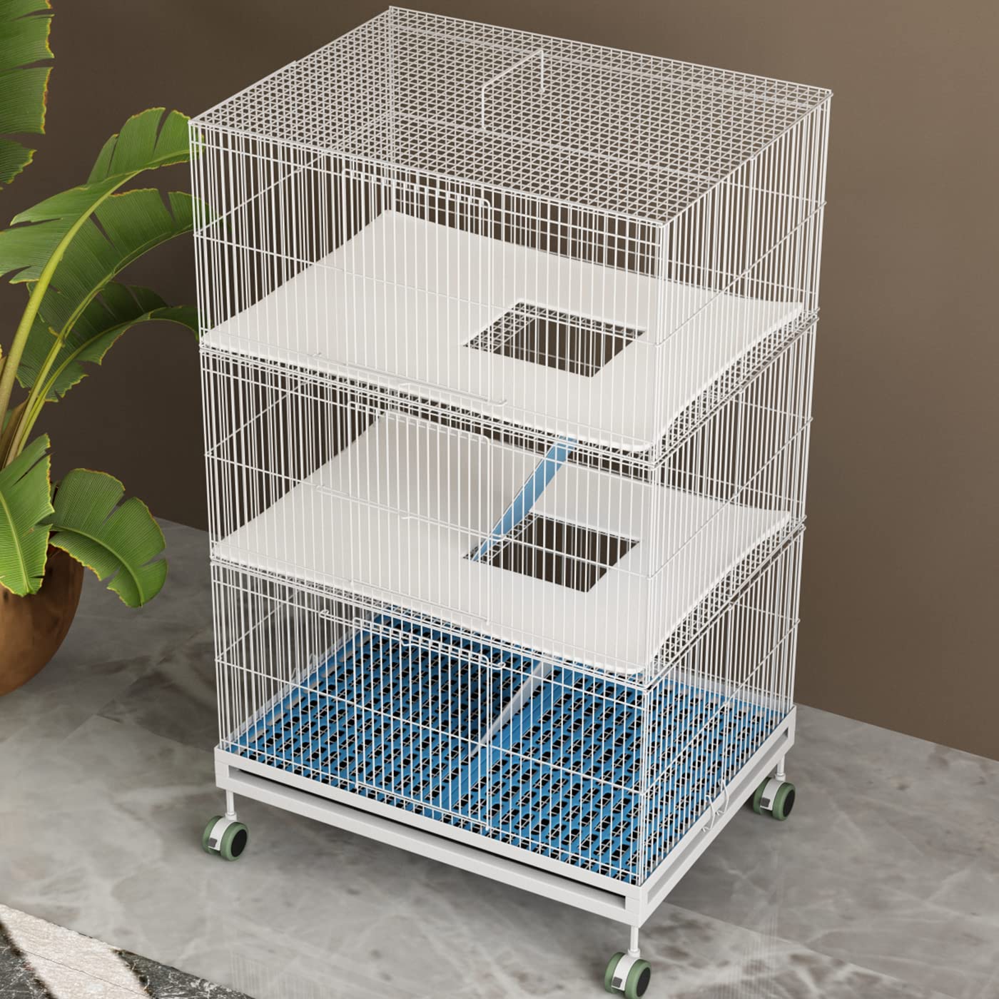 Beasty Lux KINGBO KINGBO 3-Tier Ferret Cage with 3 Front Doors, 23" × 17" × 39" Wire Cage, Animal Cage for Hamster, Rat, Chinchilla, Squirrel, Gerbil, Rabbit, Sugar Glider Cage with Wheels (White)