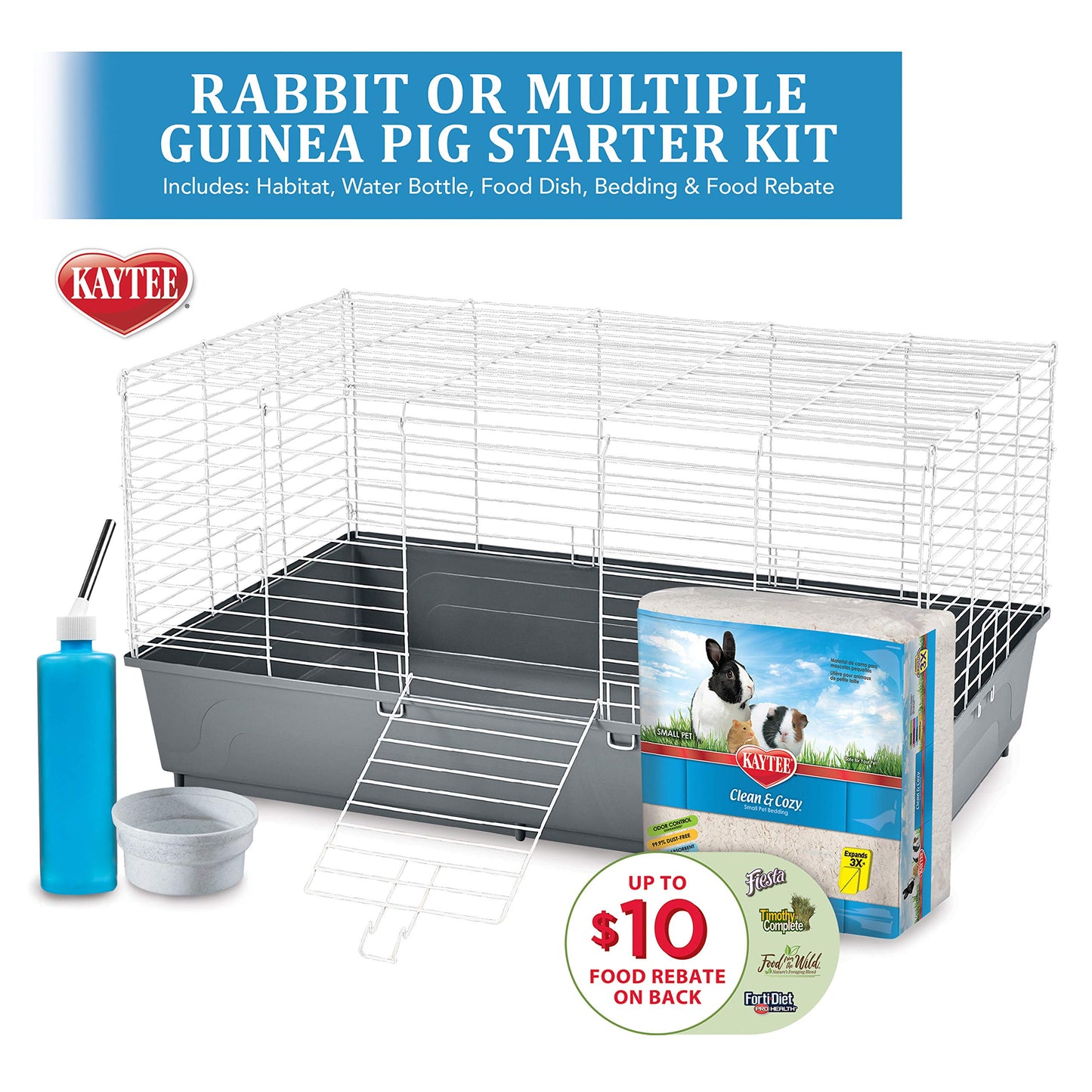 Beasty Lux Kaytee Kaytee My First Home Rabbit or Multiple Guinea Pig Starter Kit Grey 42" x 18" x 20"