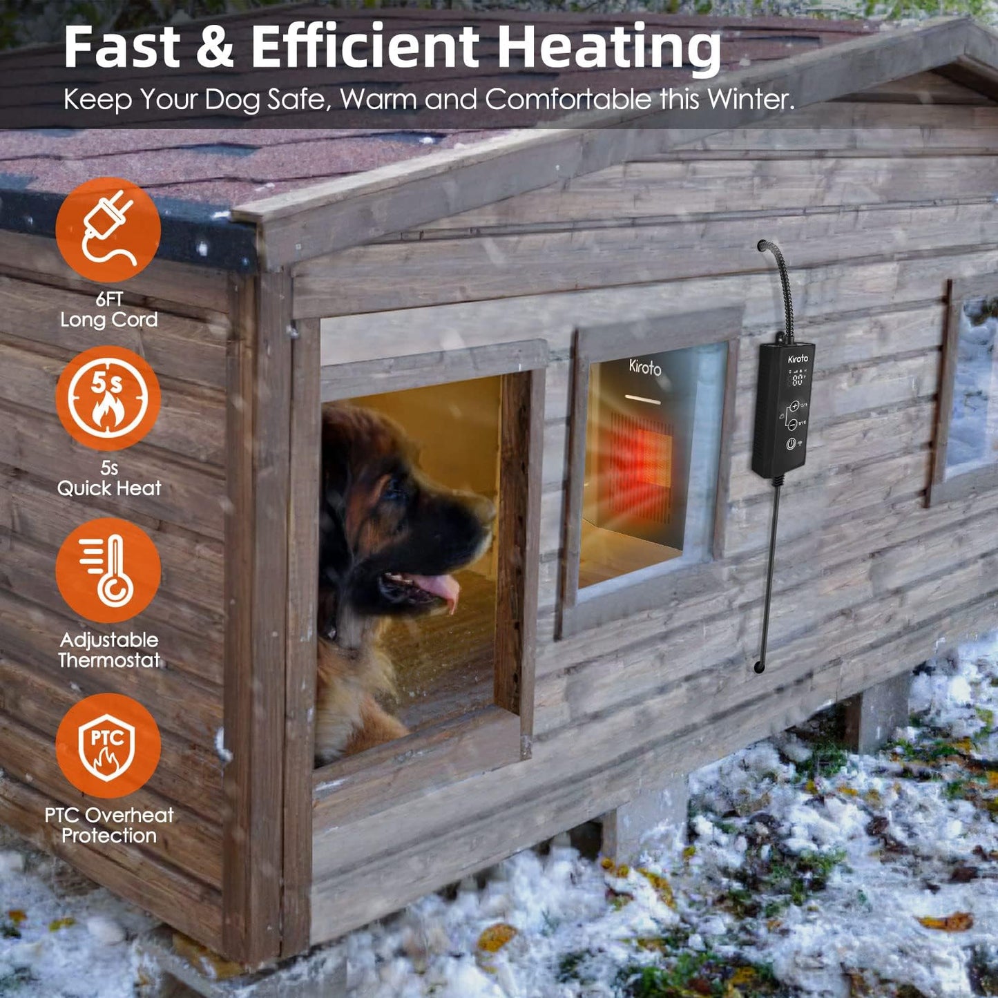 Beasty Lux Kiroto Dog House Heater With Thermostat, Dog House Heater With Wifi Control, Pet House Heater For Outside Doghouse, 300w Chicken Coop Heater With Ac For Winter Time, Heater For Dog House Outdoor,45-113°F