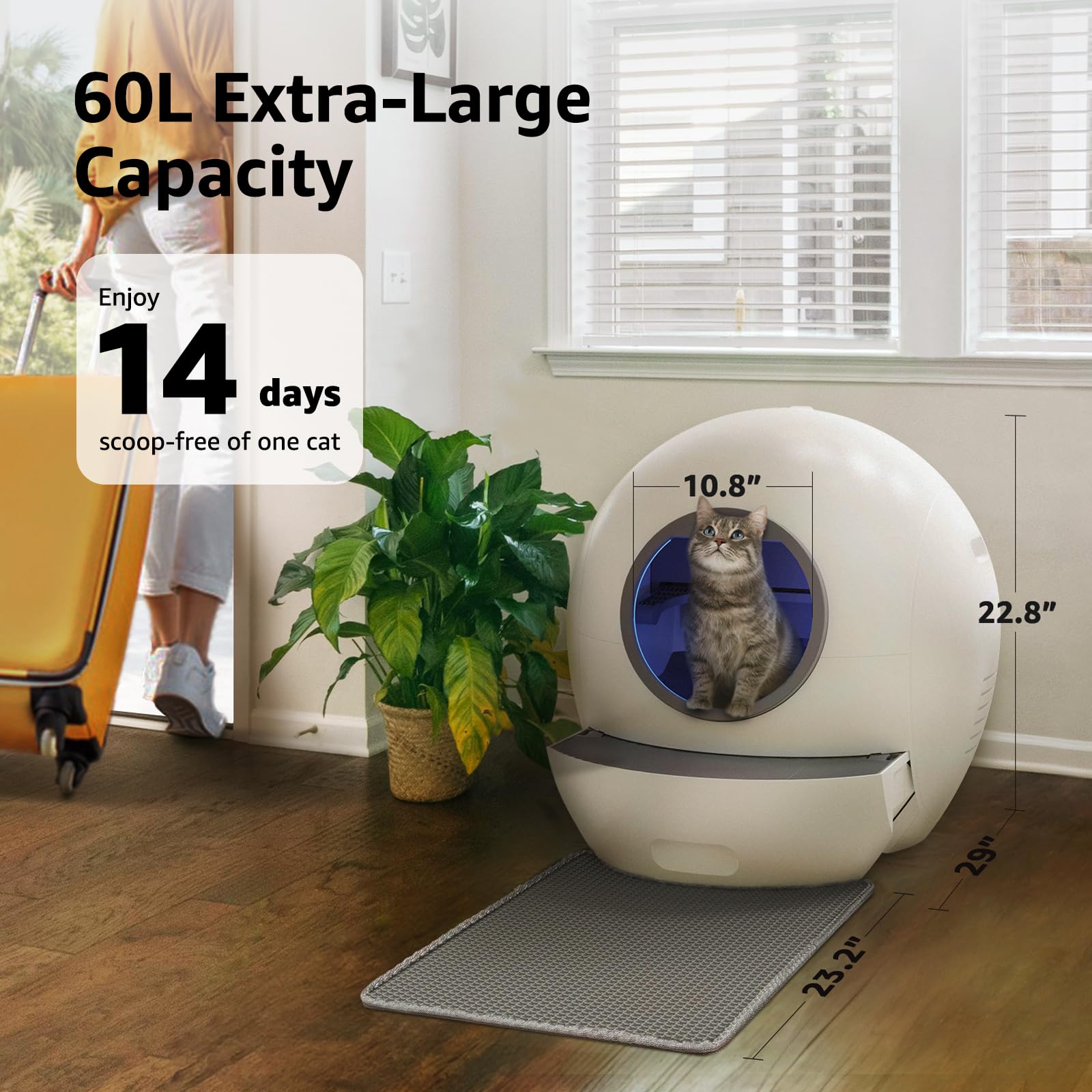 Beasty Lux KungFuPet KungFuPet Self Cleaning Litter Box, Automatic Cat Litter Box for Multi Cats, 60L Smart Litter Box with Mat & Liner, Safety APP Control/Odor Removal 2024 Newest Version