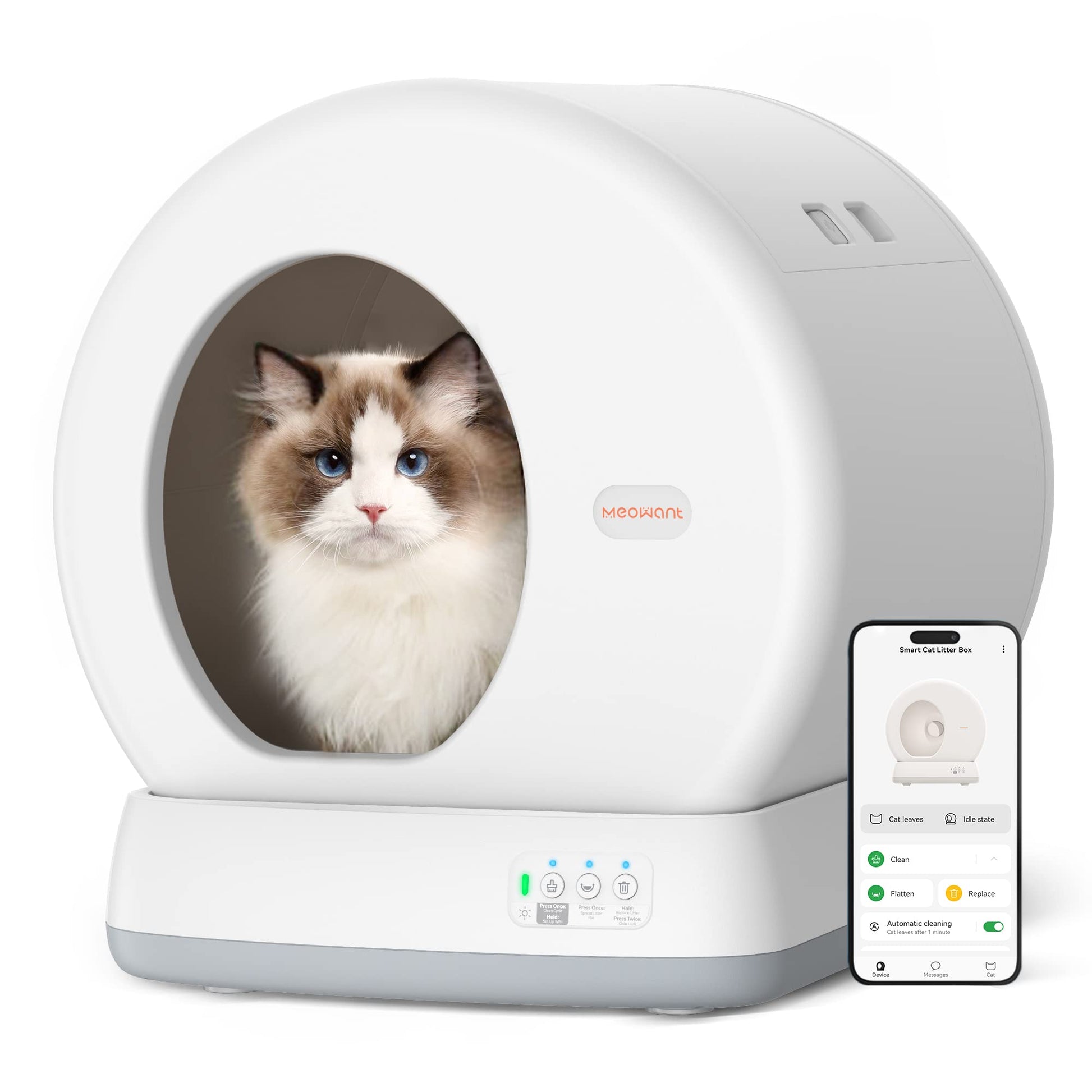 Beasty Lux Meowant MeoWant Self-Cleaning Cat Litter Box, Integrated Safety Protection Automatic Cat Litter Box for Multi Cats, Extra Large/Odor Isolation/APP Control Cat Litter Box, Confirm Seller is【MeoWant-Direct】