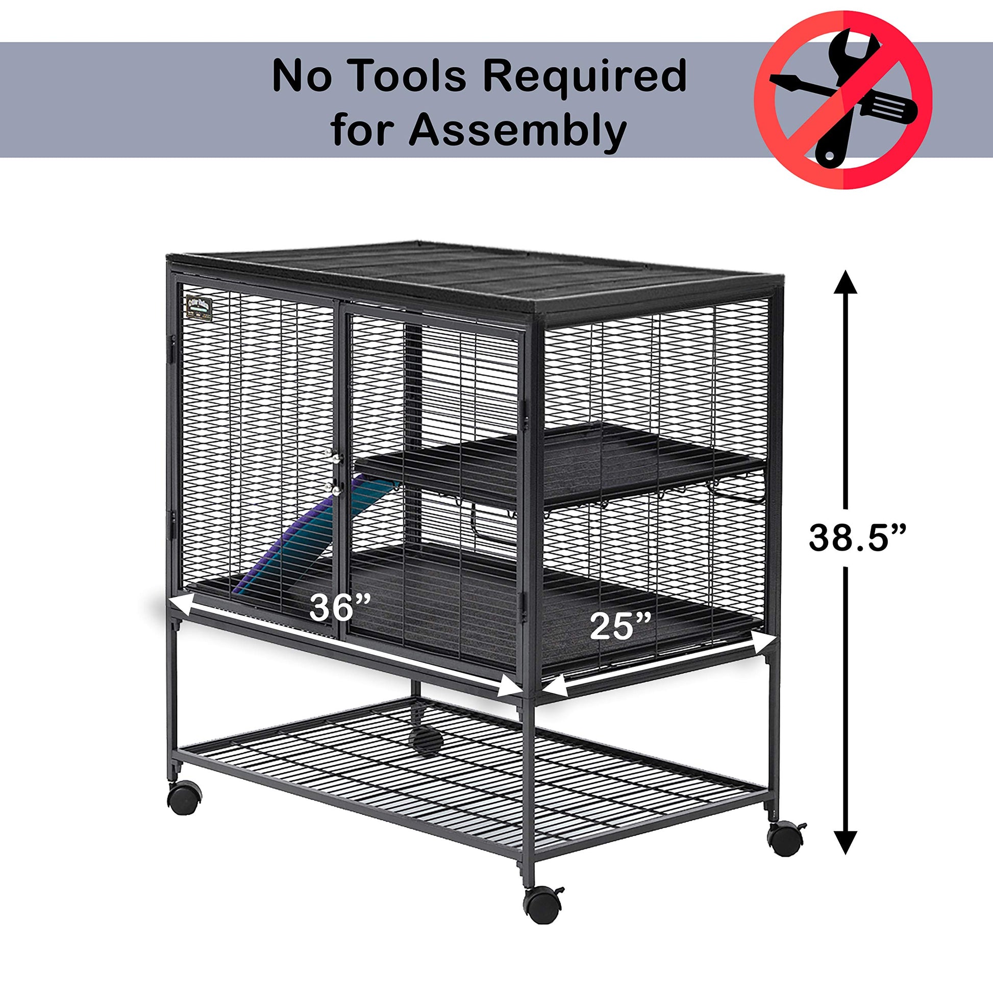 Beasty Lux MidWest Homes for Pets MidWest Deluxe Critter Nation Single Unit Small Animal Cage (Model 161) Includes 1 Leak-Proof Pans, 1 Shelf, 1 Ramps w/ Ramp Cover & 4 locking Wheel Casters, Measures 36"L x 25"W x 38.5"H Inches, Ideal for Dagus, Rats, Ferrets, Sugar Gliders