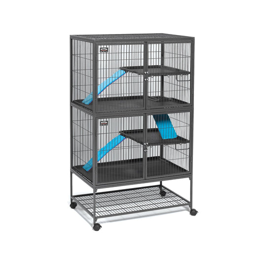 Beasty Lux MidWest Homes for Pets MidWest Deluxe Ferret Nation Double Unit Ferret Cage (Model 182) Includes 2 Leak-Proof Pans, 2 Shelves, 3 Ramps w/Ramp Covers & 4 Locking Wheel Casters, Measures 36" L x 25" W x 62.5" H Inches