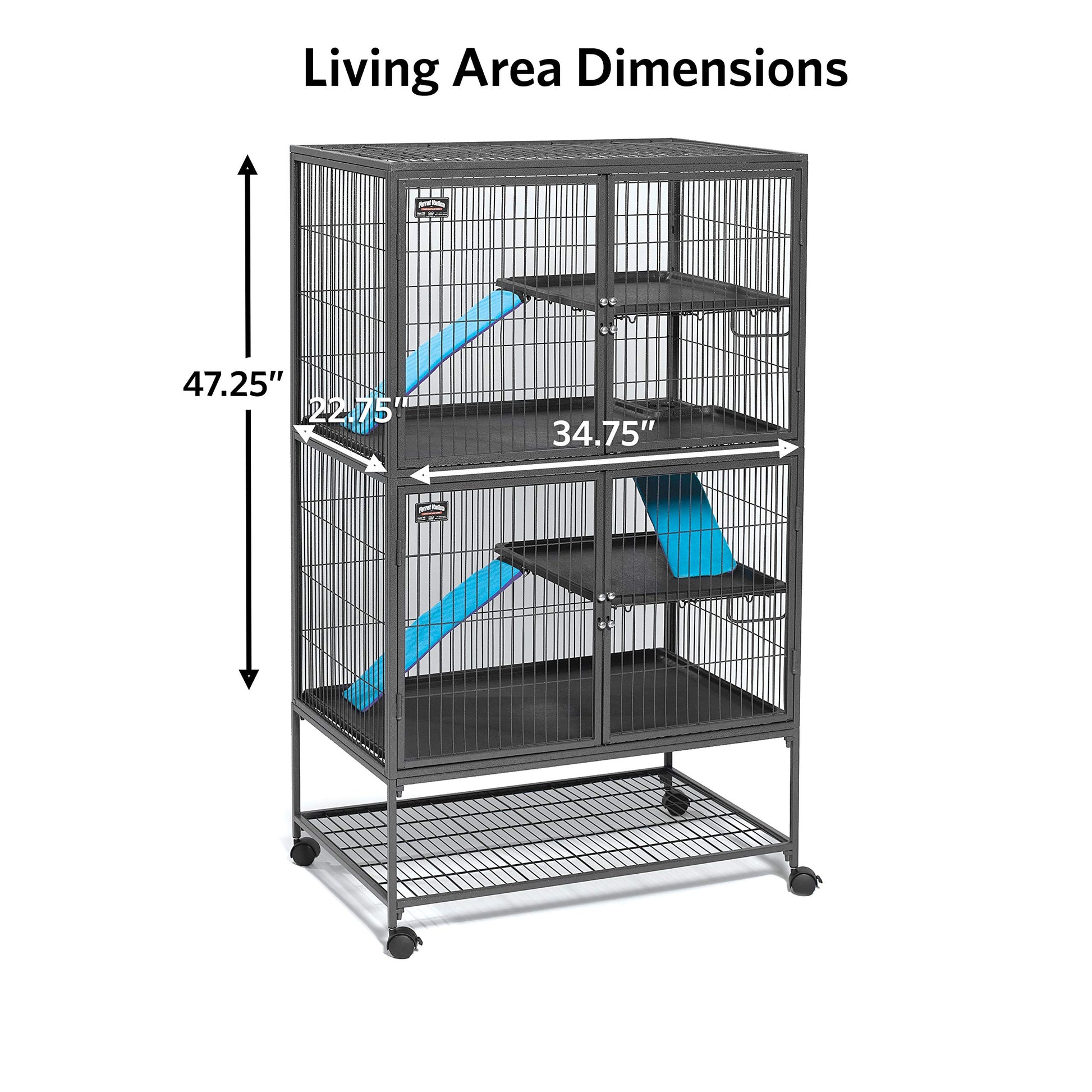 Beasty Lux MidWest Homes for Pets MidWest Deluxe Ferret Nation Double Unit Ferret Cage (Model 182) Includes 2 Leak-Proof Pans, 2 Shelves, 3 Ramps w/Ramp Covers & 4 Locking Wheel Casters, Measures 36" L x 25" W x 62.5" H Inches