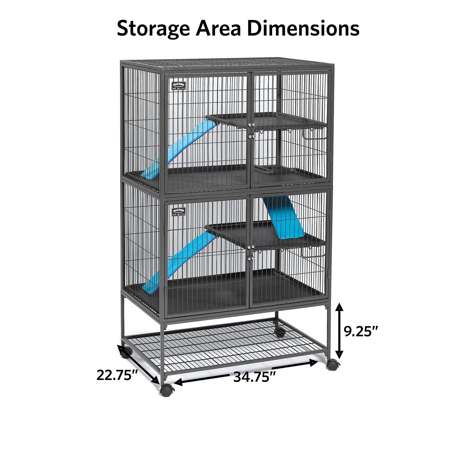 Beasty Lux MidWest Homes for Pets MidWest Deluxe Ferret Nation Double Unit Ferret Cage (Model 182) Includes 2 Leak-Proof Pans, 2 Shelves, 3 Ramps w/Ramp Covers & 4 Locking Wheel Casters, Measures 36" L x 25" W x 62.5" H Inches