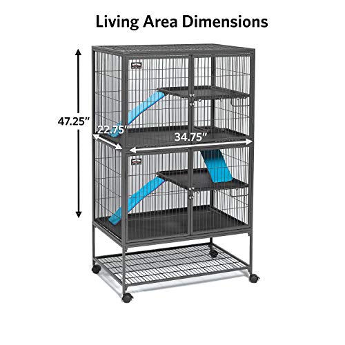 Beasty Lux MidWest Homes for Pets MidWest Deluxe Ferret Nation Double Unit Ferret Cage (Model 182) Includes 2 Leak-Proof Pans, 2 Shelves, 3 Ramps w/Ramp Covers & 4 Locking Wheel Casters, Measures 36" L x 25" W x 62.5" H Inches