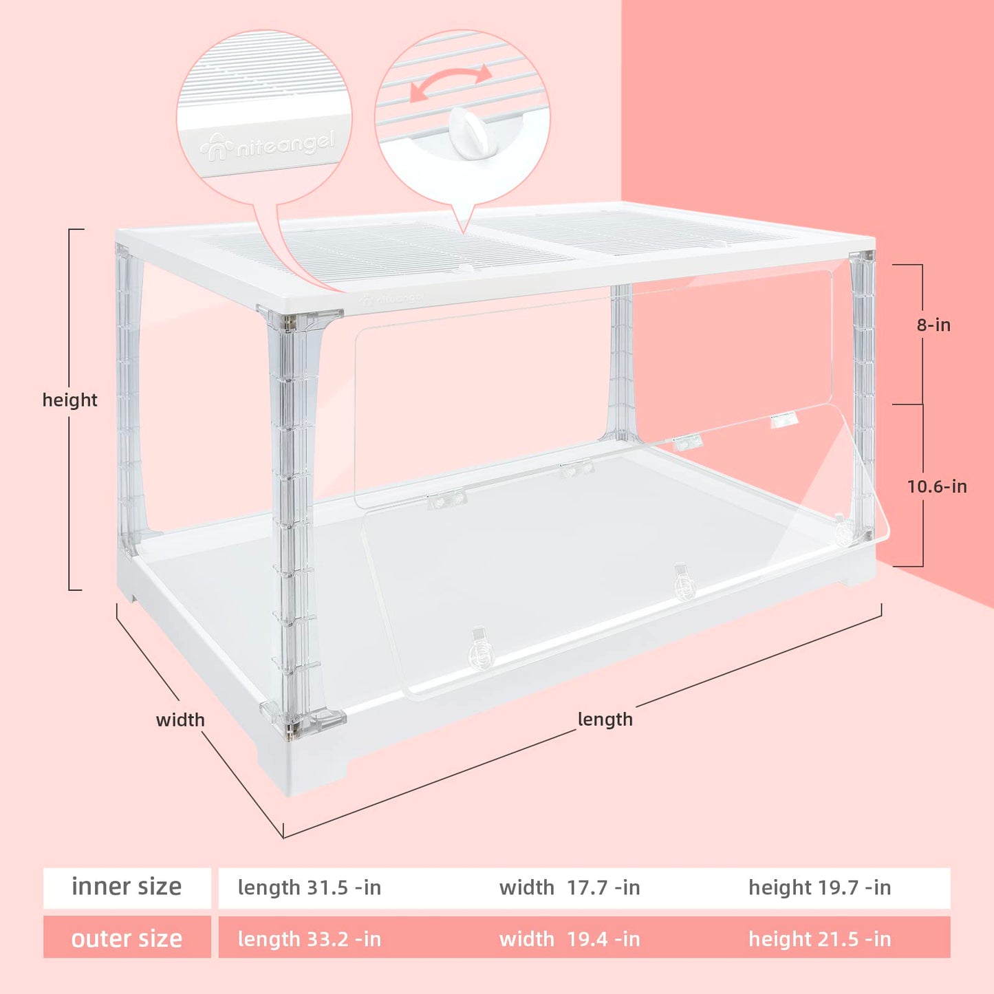 Beasty Lux Niteangel Niteangel Stacker Series Hamster Cage - Stackable & Large Glass Terrarium (ca. 558 Sq in) for Hamster Gerbils Mice Degus or Other Small-Sized Pets (Three-Side Glass + Front Acrylic Openable Door)