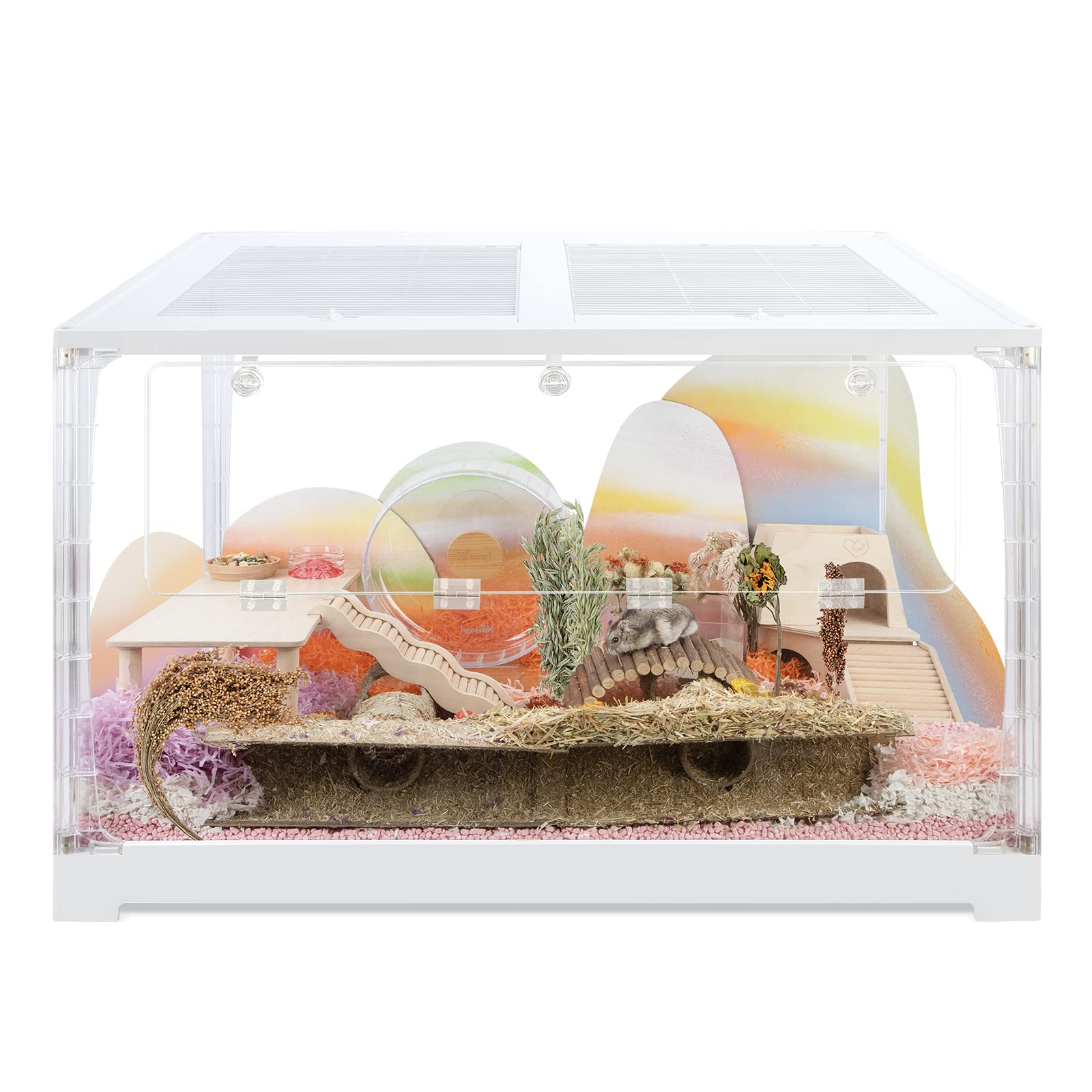 Beasty Lux Niteangel Niteangel Stacker Series Hamster Cage - Stackable & Large Glass Terrarium (ca. 558 Sq in) for Hamster Gerbils Mice Degus or Other Small-Sized Pets (Three-Side Glass + Front Acrylic Openable Door)