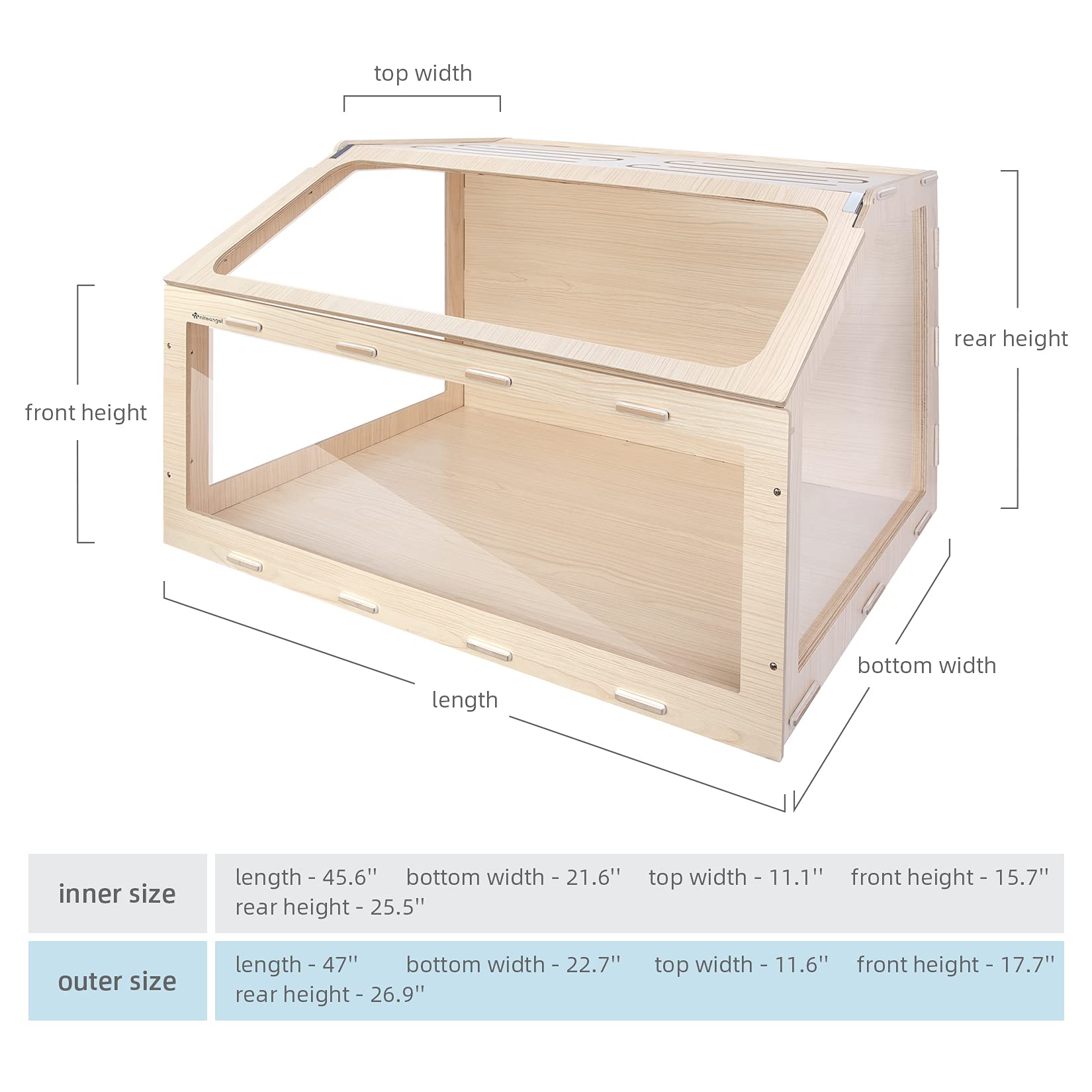 Beasty Lux Niteangel Niteangel Vista Hamster Cage W/Oblique Opening - MDF Aspen Small Animal Cage for Syrian Dwarf Hamsters Degus Mice or Other Similar-Sized Pets (Large - 47.1 x 22.7 x 26.9 inches, Burlywood)