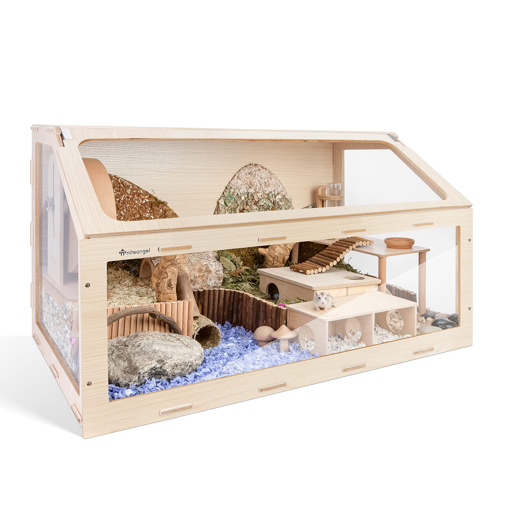 Beasty Lux Niteangel Niteangel Vista Hamster Cage W/Oblique Opening - MDF Aspen Small Animal Cage for Syrian Dwarf Hamsters Degus Mice or Other Similar-Sized Pets (Large - 47.1 x 22.7 x 26.9 inches, Burlywood)