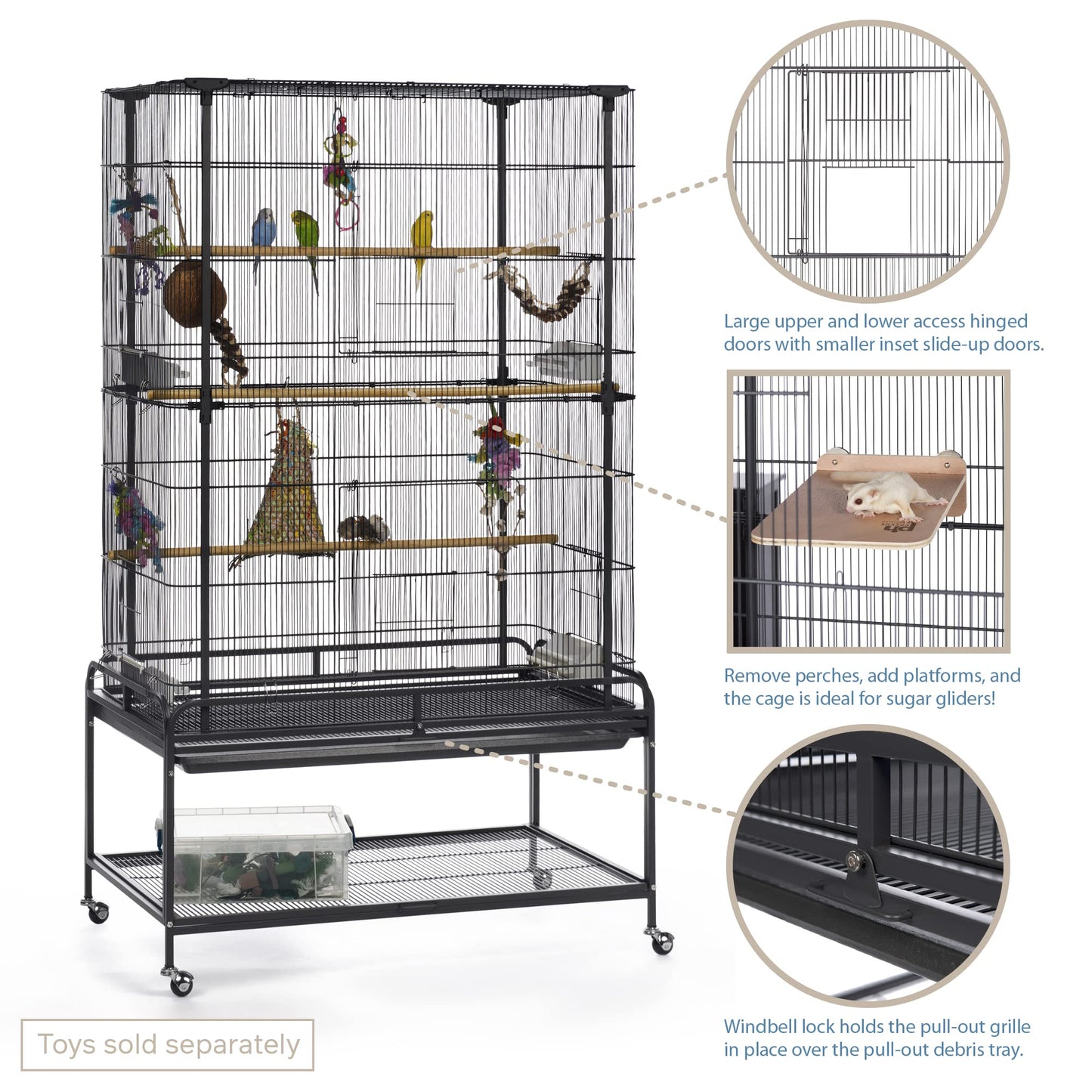 Beasty Lux PH Prevue Hendryx Prevue Pet Products Playtop Flight Bird Cage with Stand - F085, Black