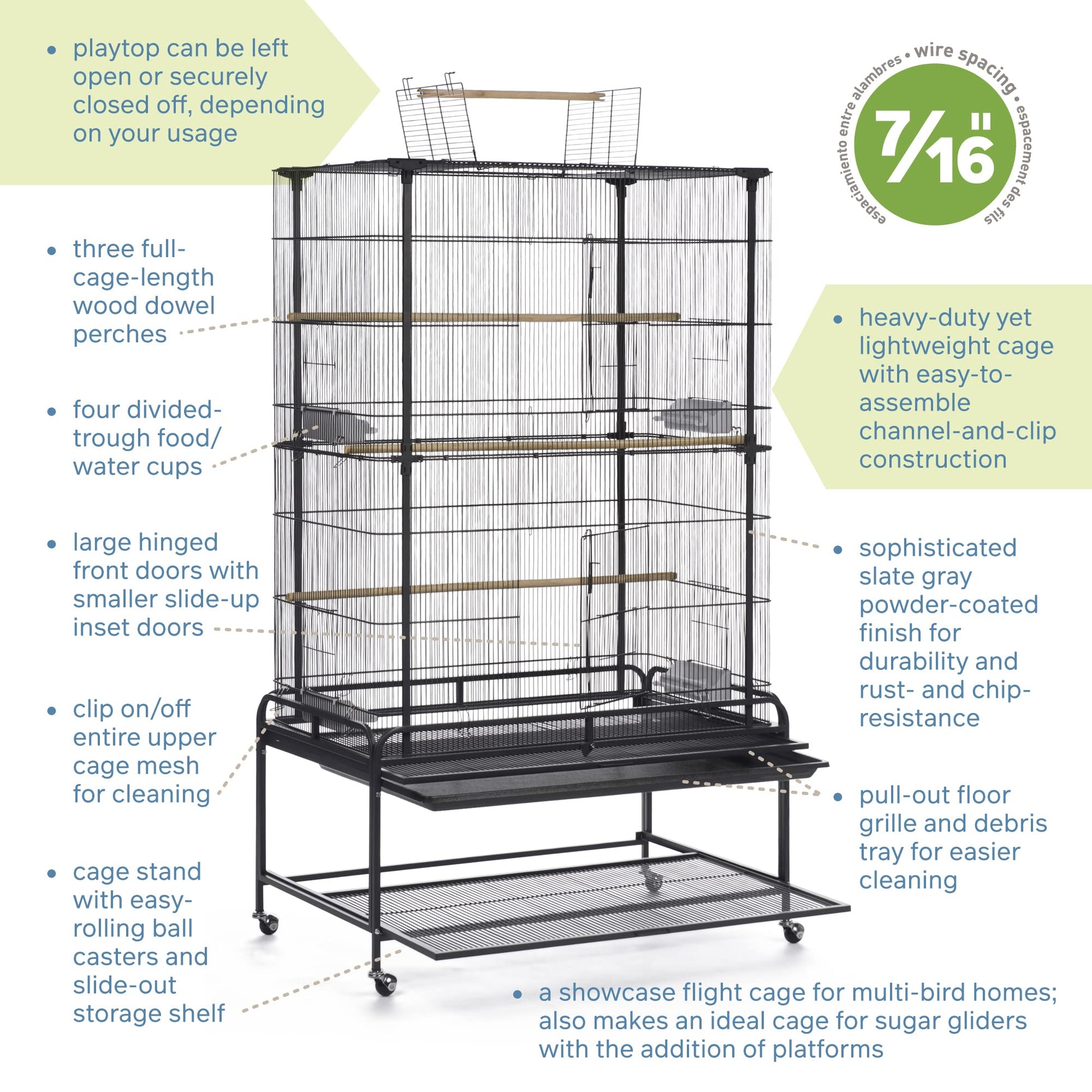 Beasty Lux PH Prevue Hendryx Prevue Pet Products Playtop Flight Bird Cage with Stand - F085, Black