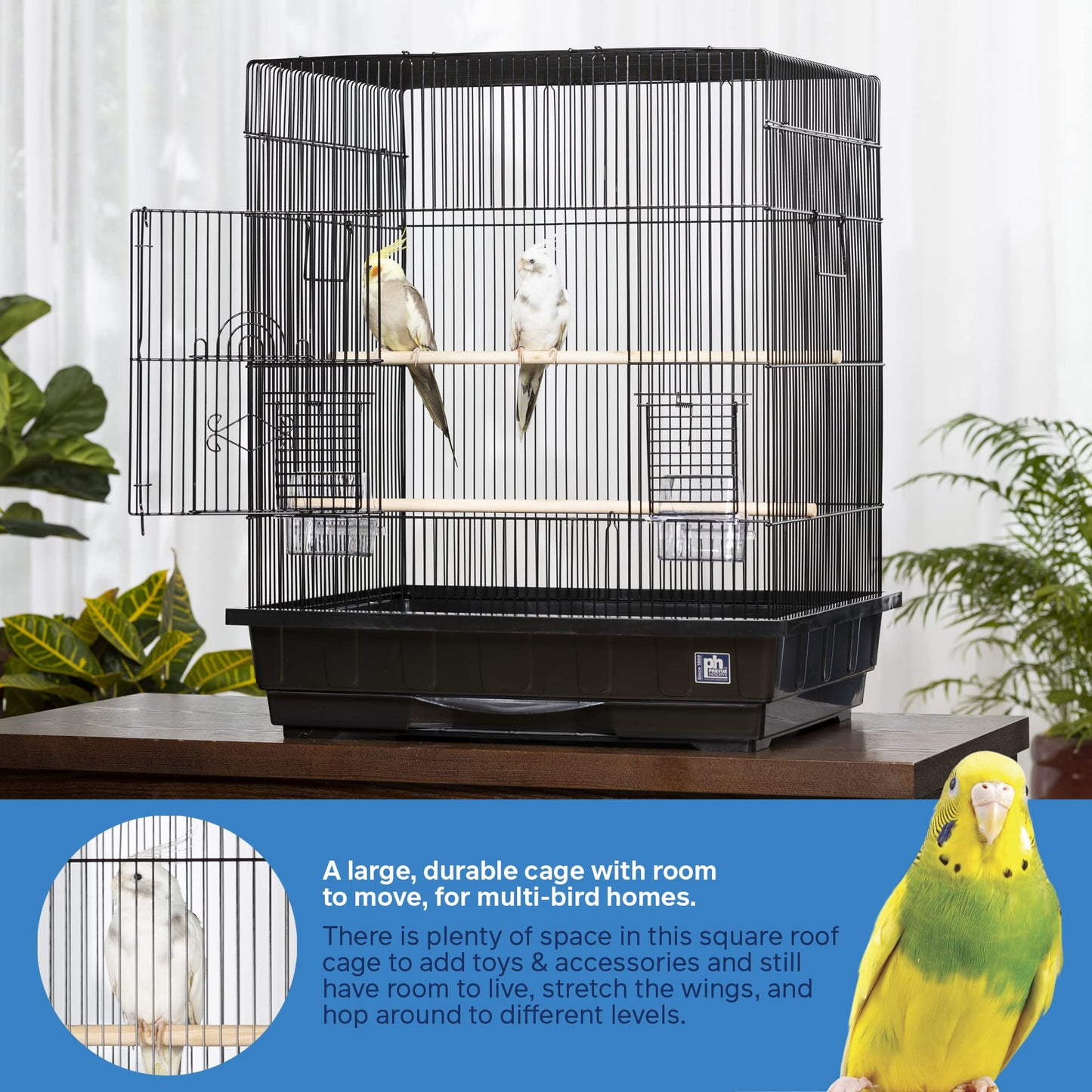 Beasty Lux PH Prevue Hendryx Prevue Pet Products Square Top Parakeet Cage, Black